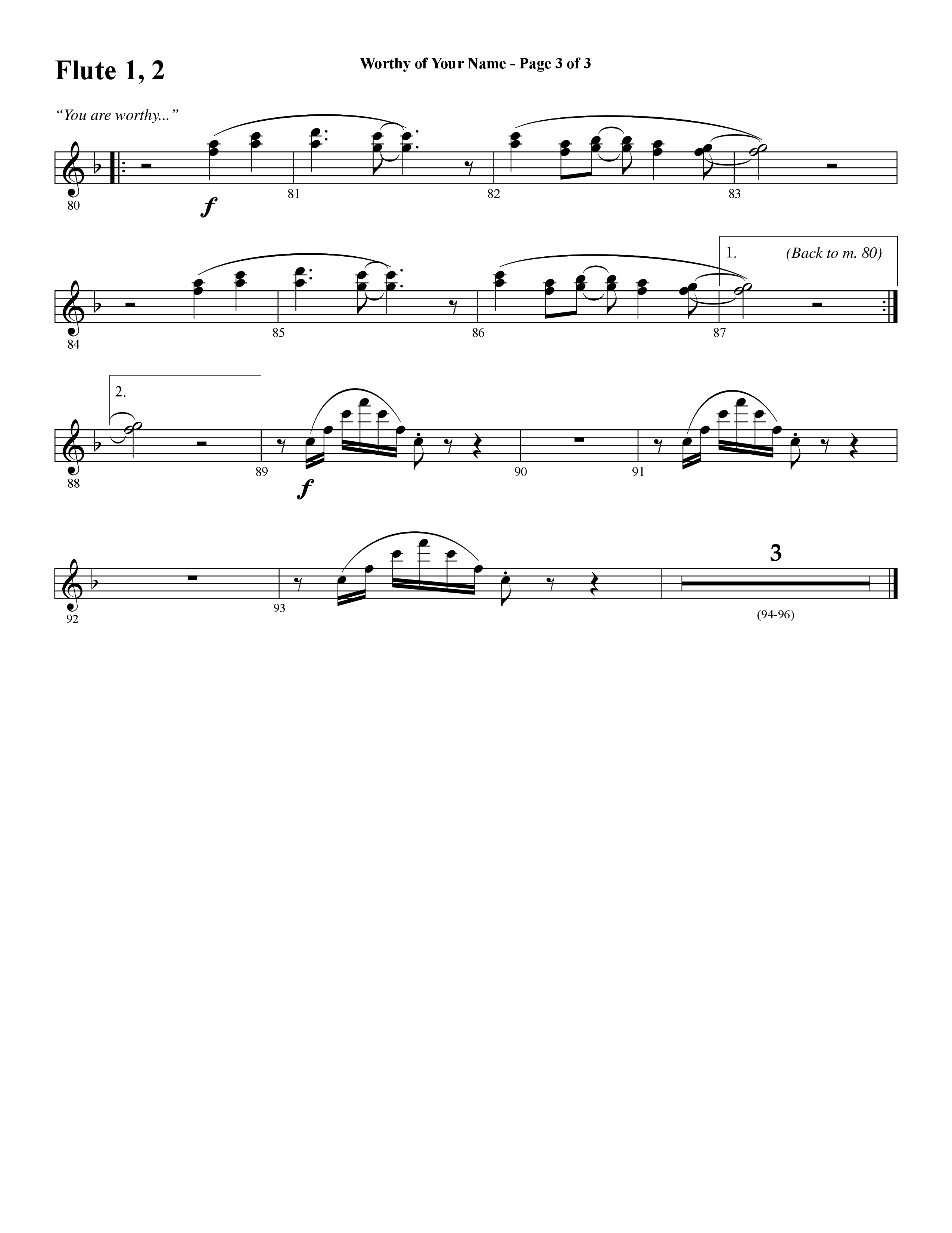 Worthy Of Your Name (Choral Anthem SATB) Flute 1/2 (Word Music Choral / Arr. Jay Rouse)