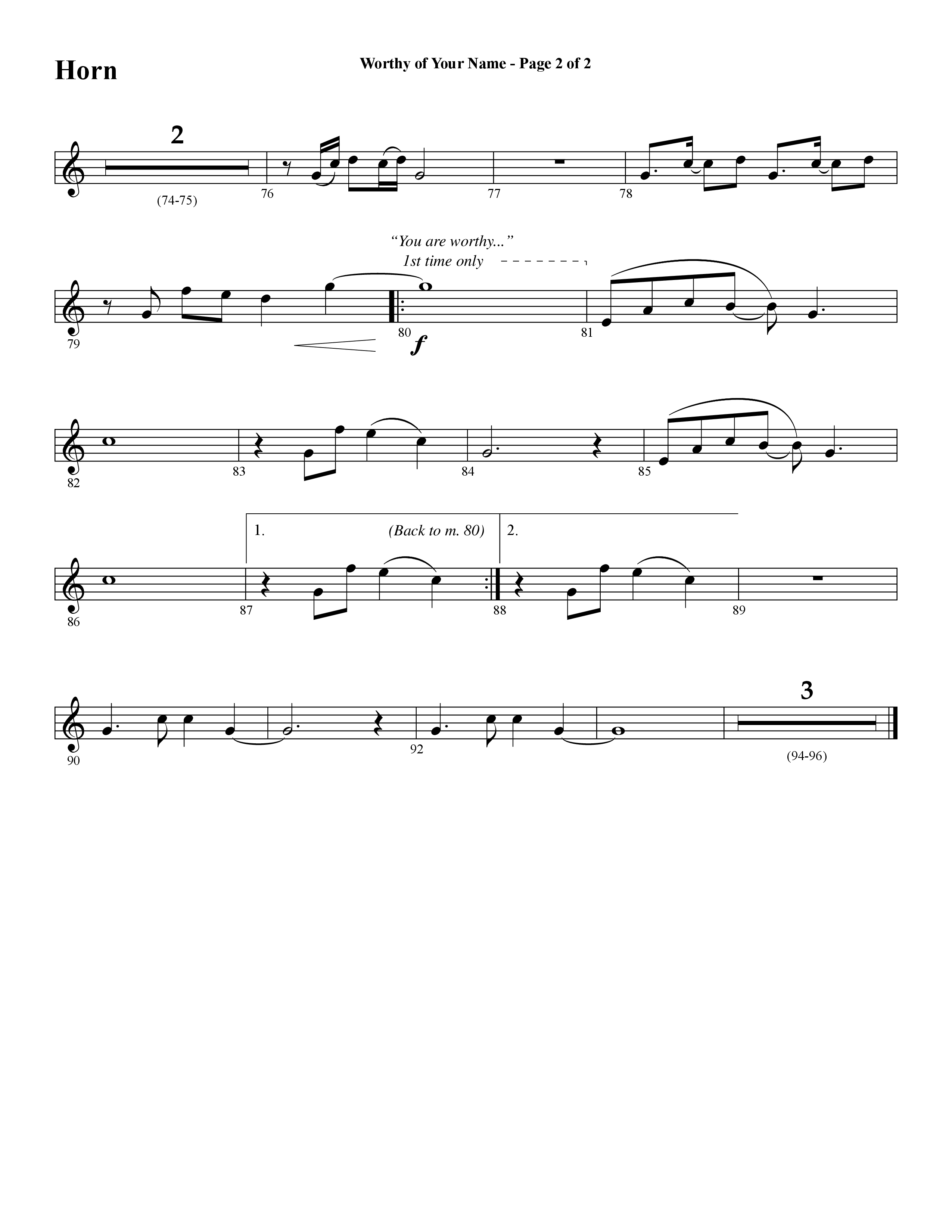 Worthy Of Your Name (Choral Anthem SATB) French Horn (Word Music Choral / Arr. Jay Rouse)