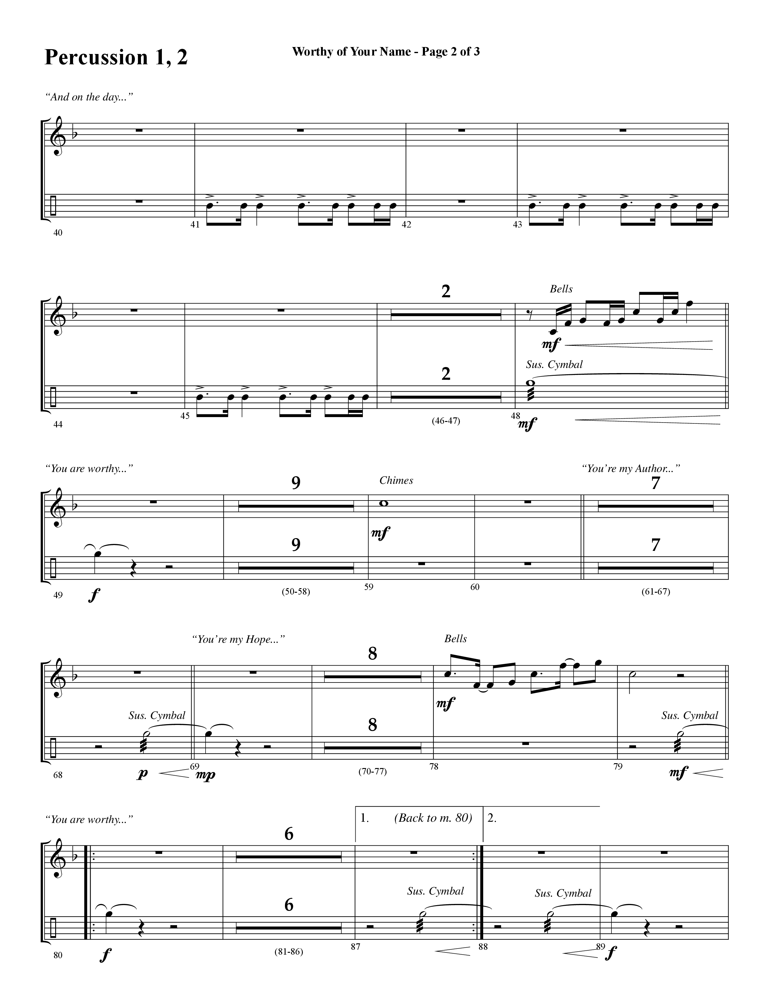 Worthy Of Your Name (Choral Anthem SATB) Percussion 1/2 (Word Music Choral / Arr. Jay Rouse)