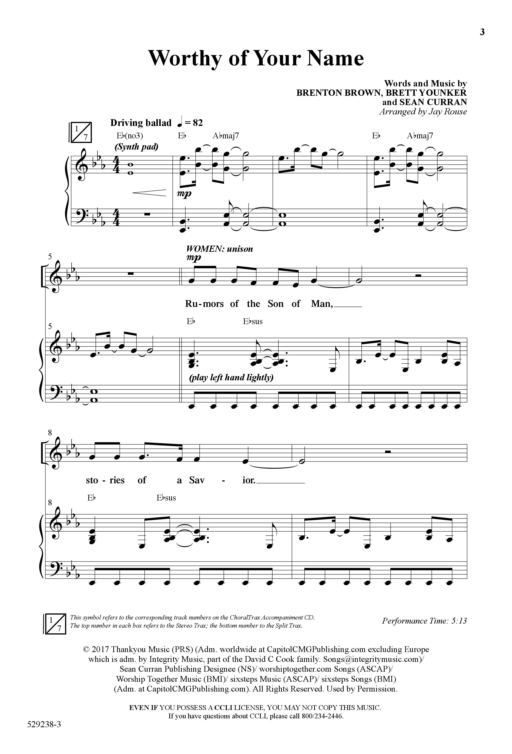 Worthy Of Your Name (Choral Anthem SATB) Anthem (SATB/Piano) (Word Music Choral / Arr. Jay Rouse)