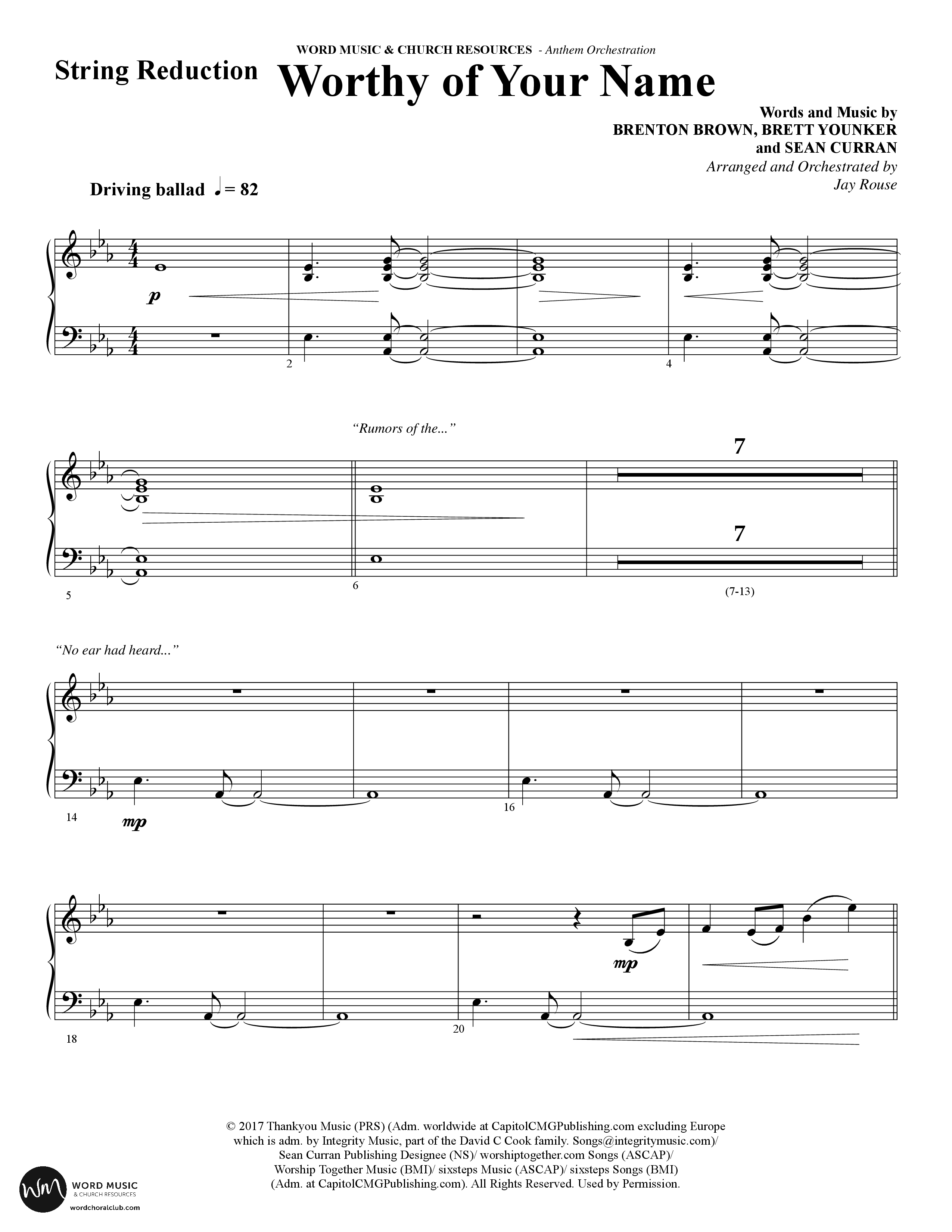 Worthy Of Your Name (Choral Anthem SATB) String Reduction (Word Music Choral / Arr. Jay Rouse)