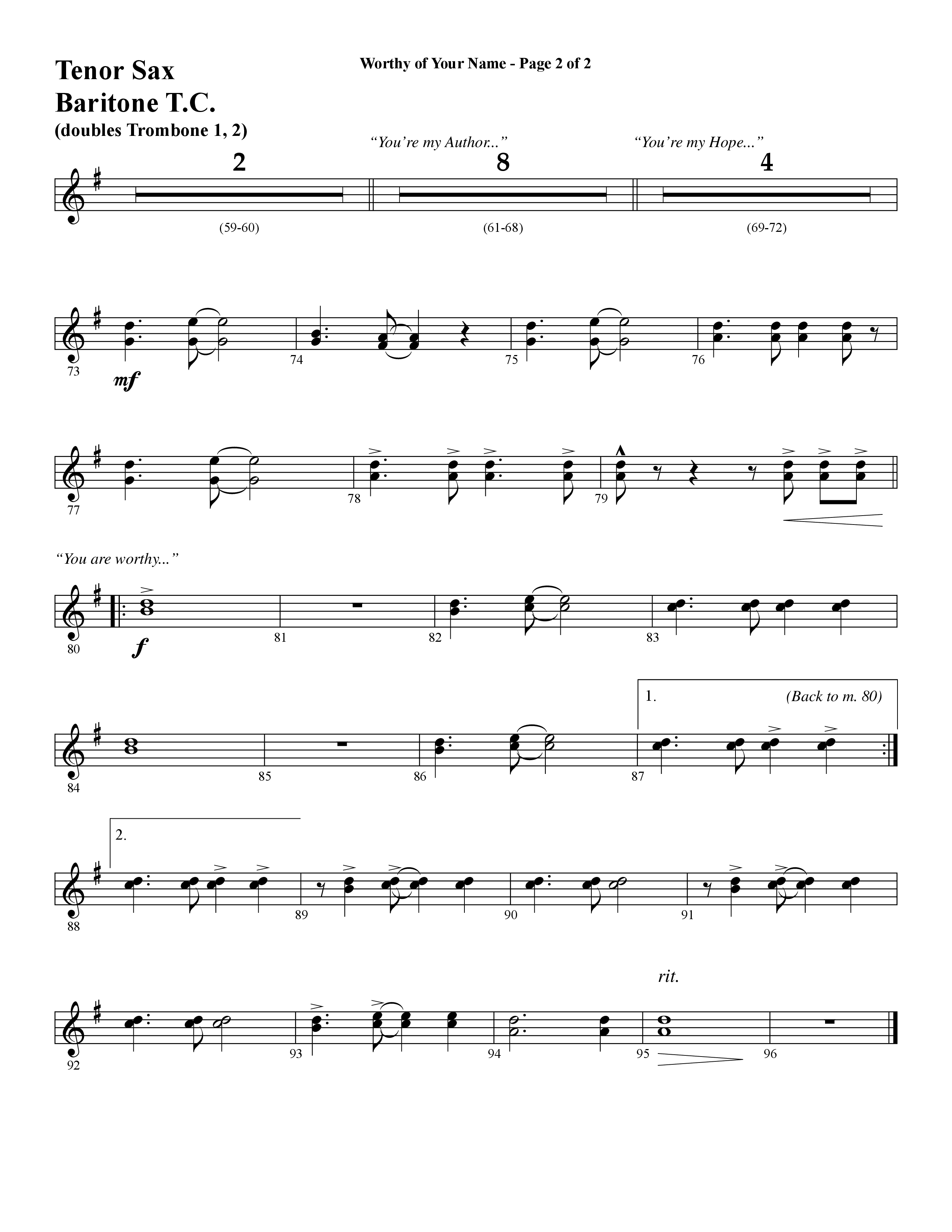 Worthy Of Your Name (Choral Anthem SATB) Tenor Sax/Baritone T.C. (Word Music Choral / Arr. Jay Rouse)