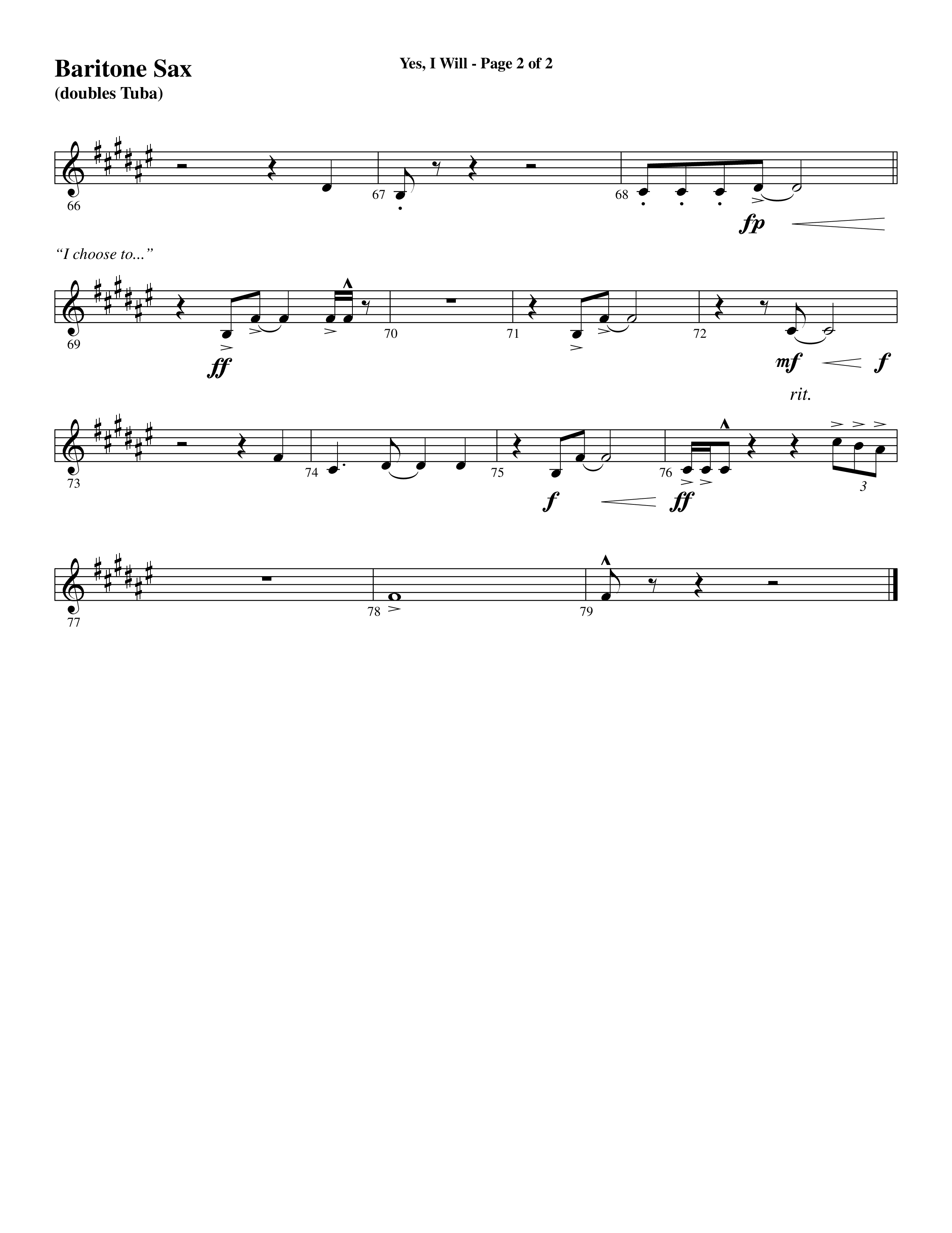 Yes I Will (Choral Anthem SATB) Bari Sax (Word Music Choral / Arr. Daniel Semsen)