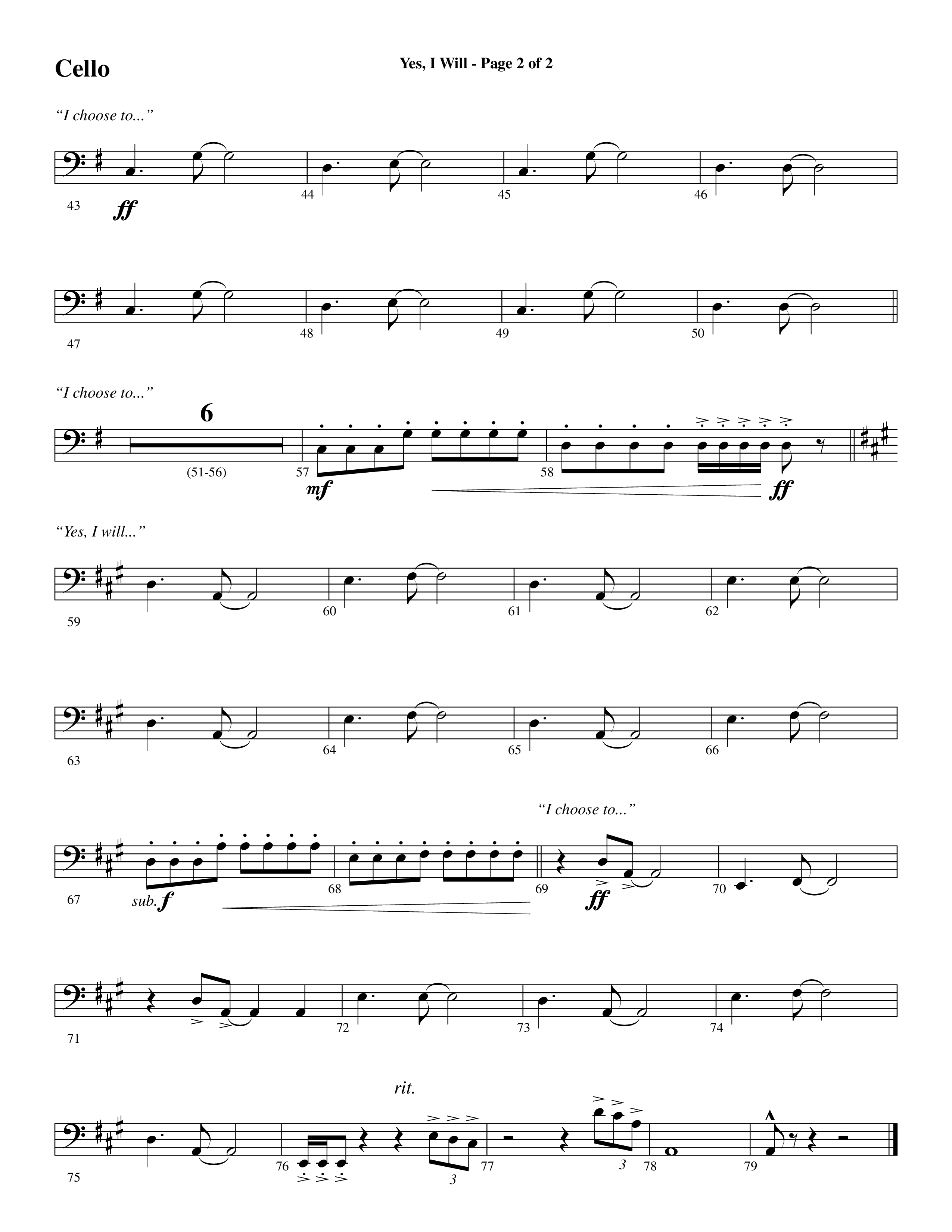 Yes I Will (Choral Anthem SATB) Cello (Word Music Choral / Arr. Daniel Semsen)