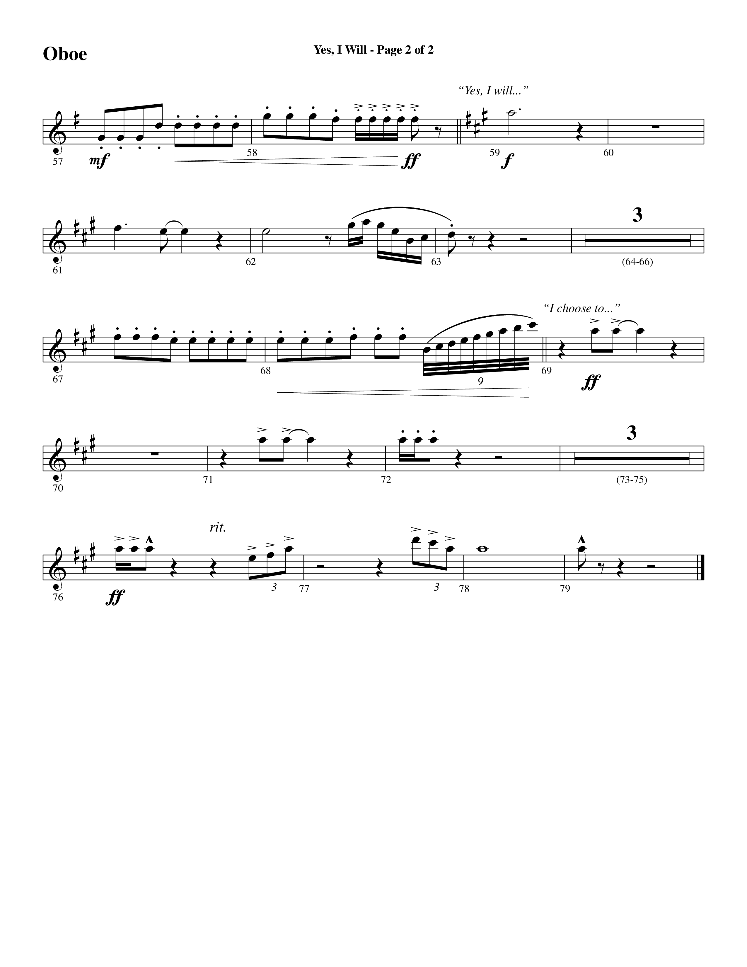 Yes I Will (Choral Anthem SATB) Oboe (Word Music Choral / Arr. Daniel Semsen)