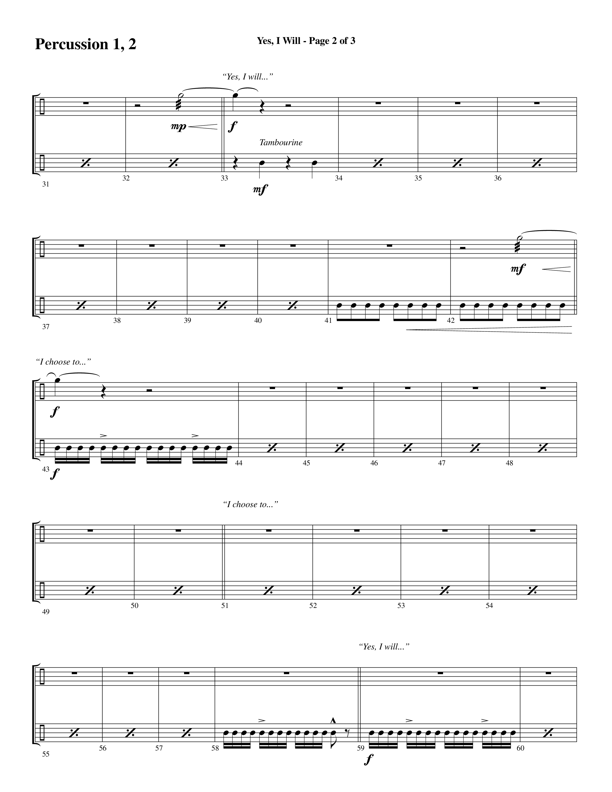 Yes I Will (Choral Anthem SATB) Percussion 1/2 (Word Music Choral / Arr. Daniel Semsen)