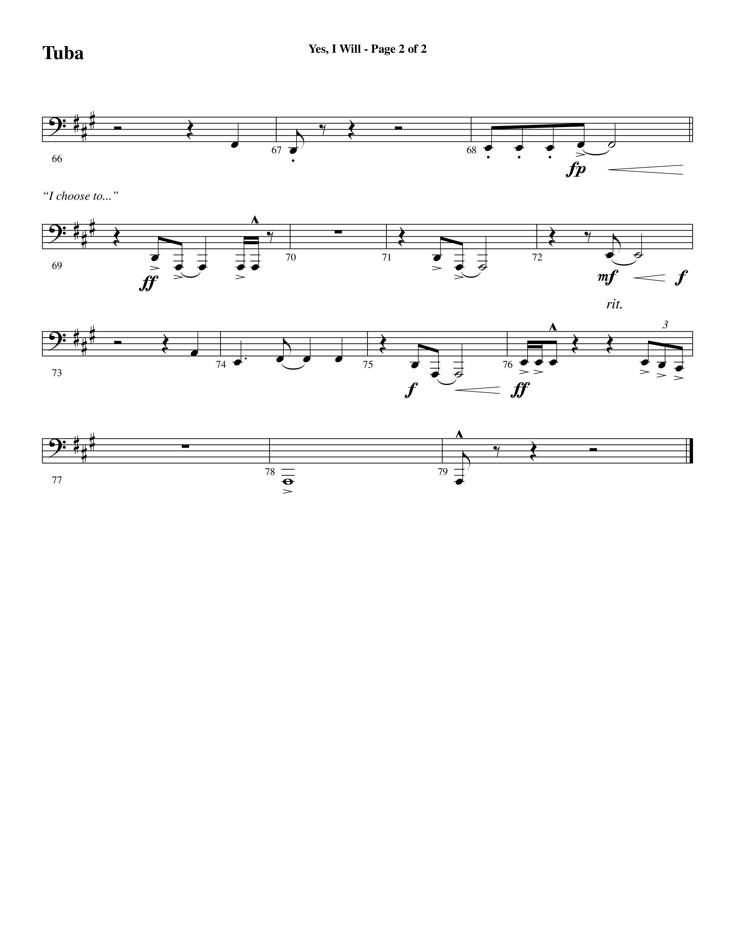 Yes I Will (Choral Anthem SATB) Tuba (Word Music Choral / Arr. Daniel Semsen)