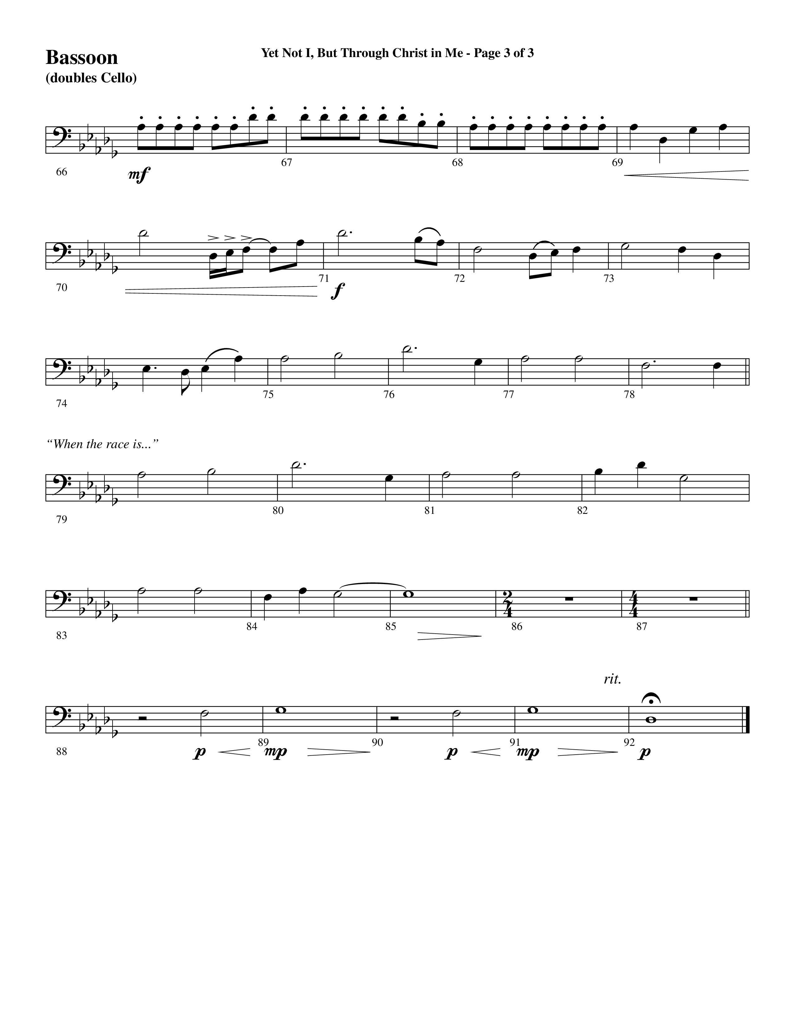 Yet Not I But Through Christ In Me (Choral Anthem SATB) Bassoon (Word Music Choral / Arr. Tim Paul)