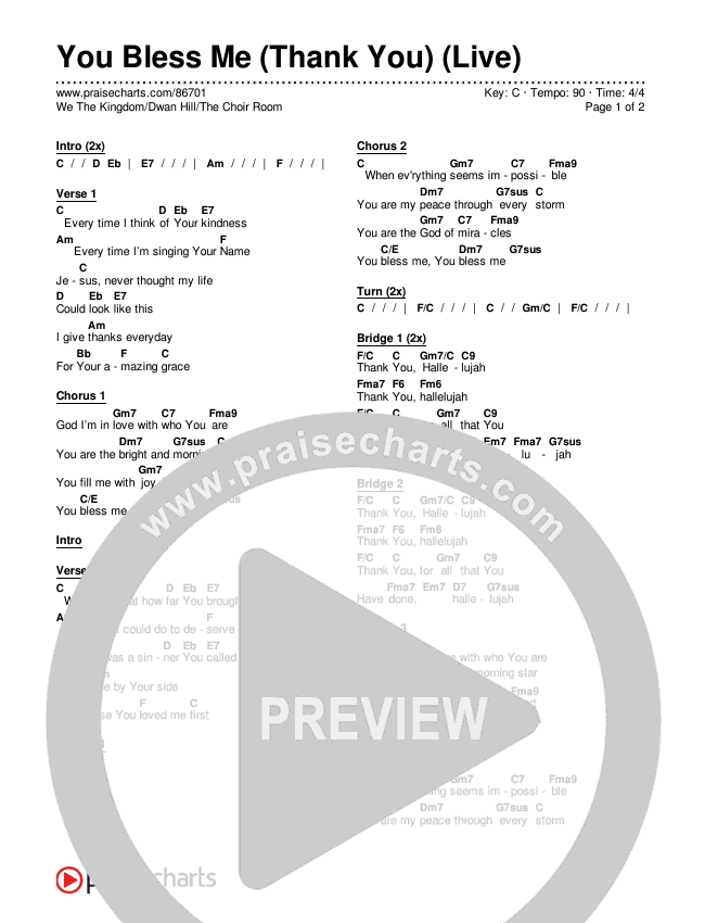 You Bless Me (Thank You) (Live) Chords & Lyrics (We The Kingdom / Dwan Hill / The Choir Room)