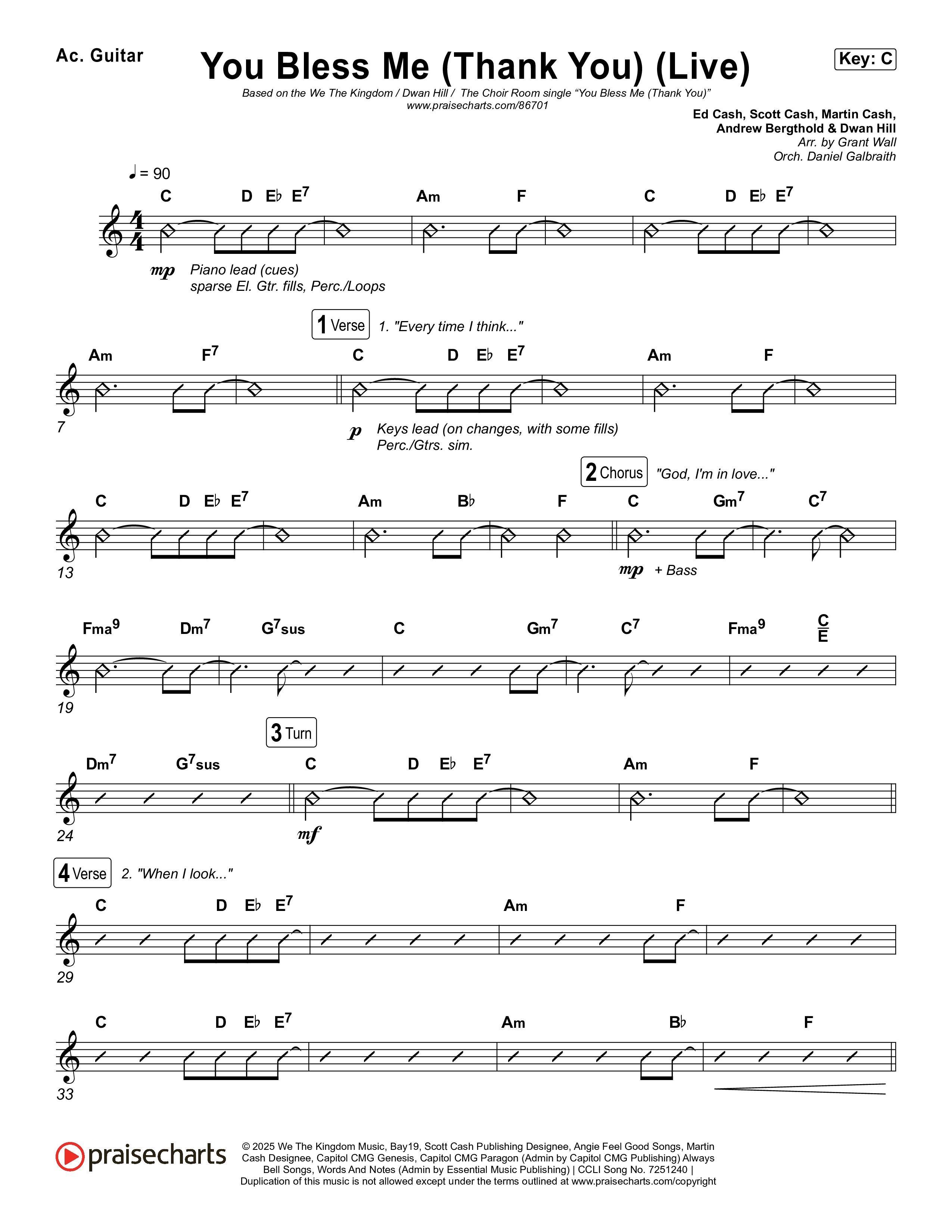 You Bless Me (Thank You) (Live) Acoustic Guitar (We The Kingdom / Dwan Hill / The Choir Room)