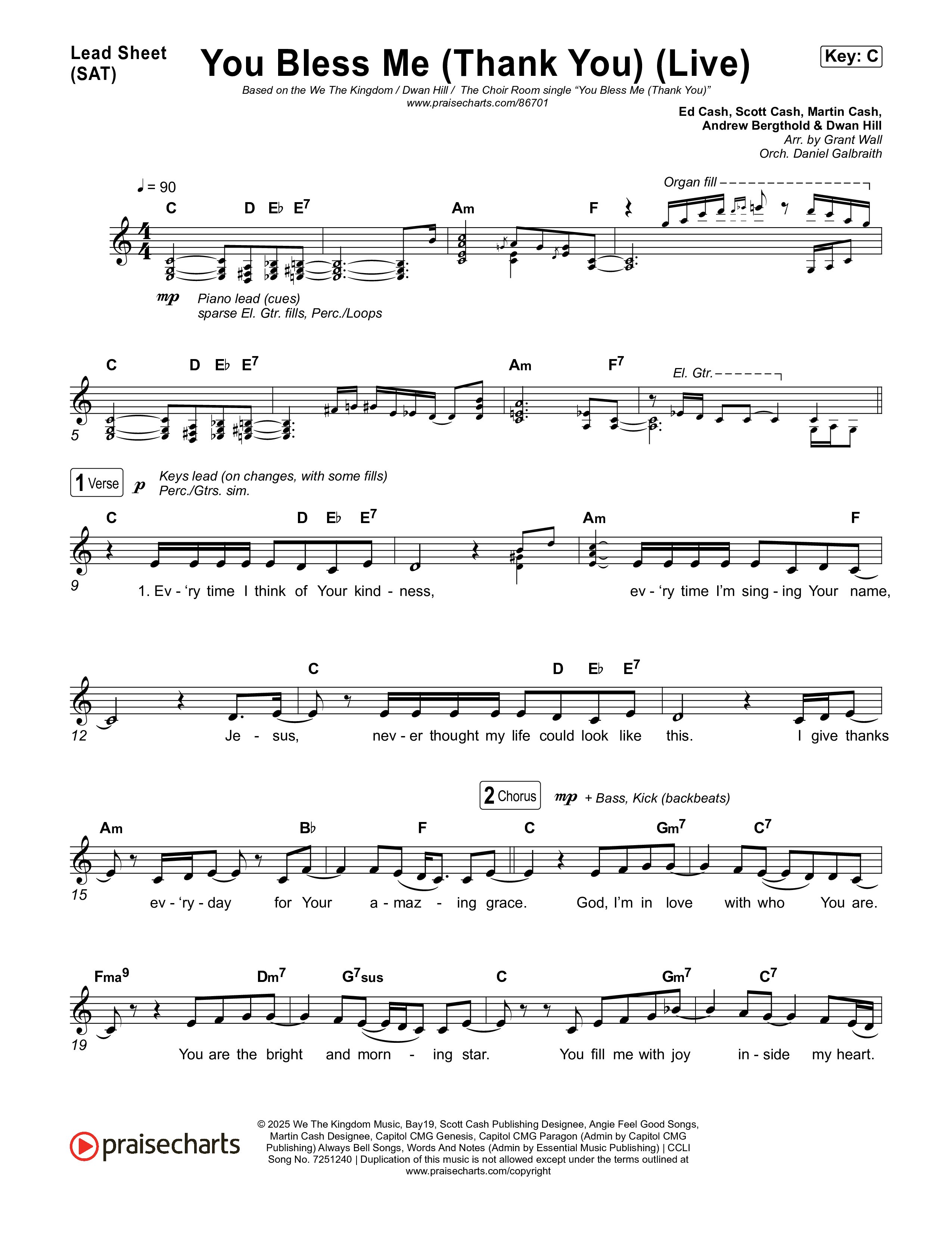 You Bless Me (Thank You) (Live) Lead Sheet (SAT) (We The Kingdom / Dwan Hill / The Choir Room)