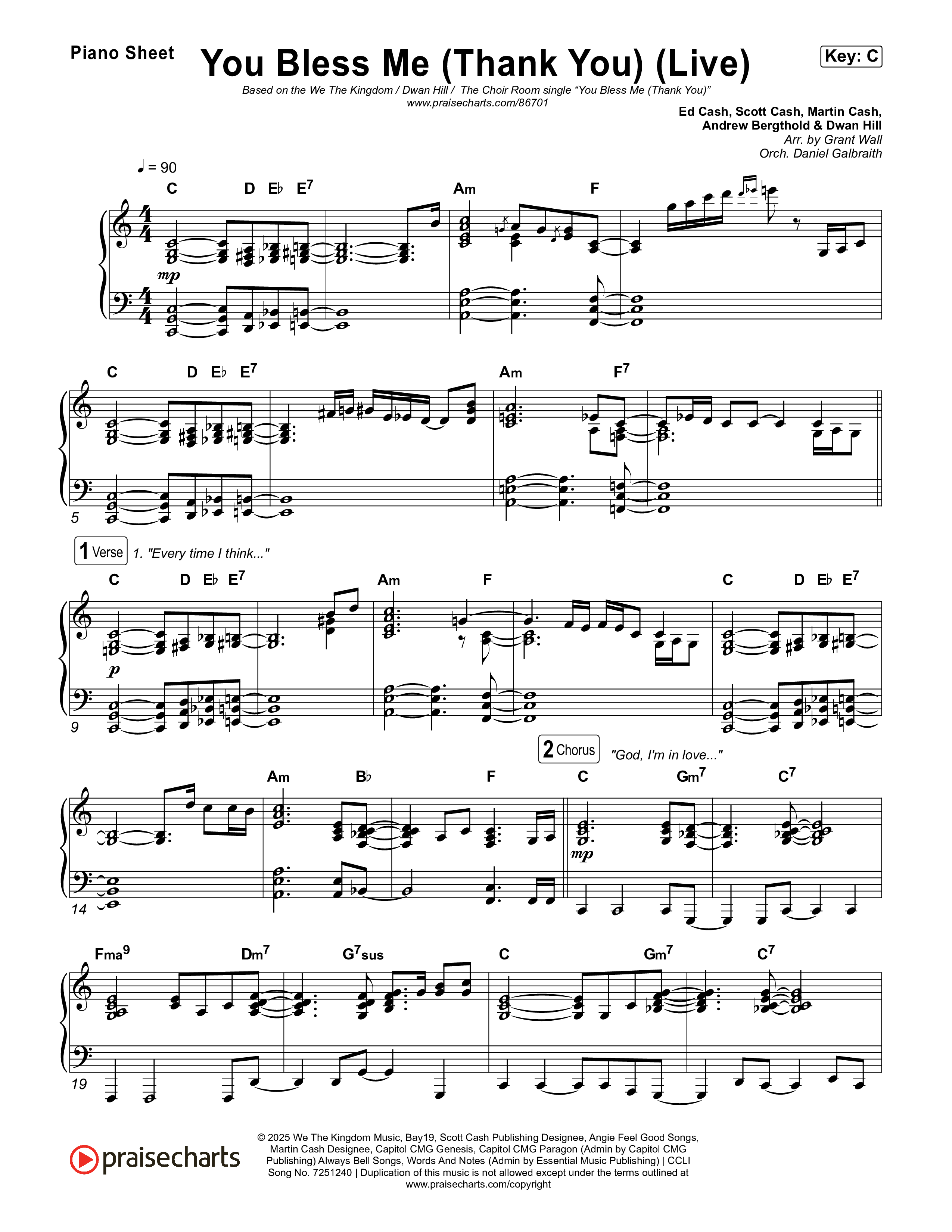 You Bless Me (Thank You) (Live) Piano Sheet (We The Kingdom / Dwan Hill / The Choir Room)