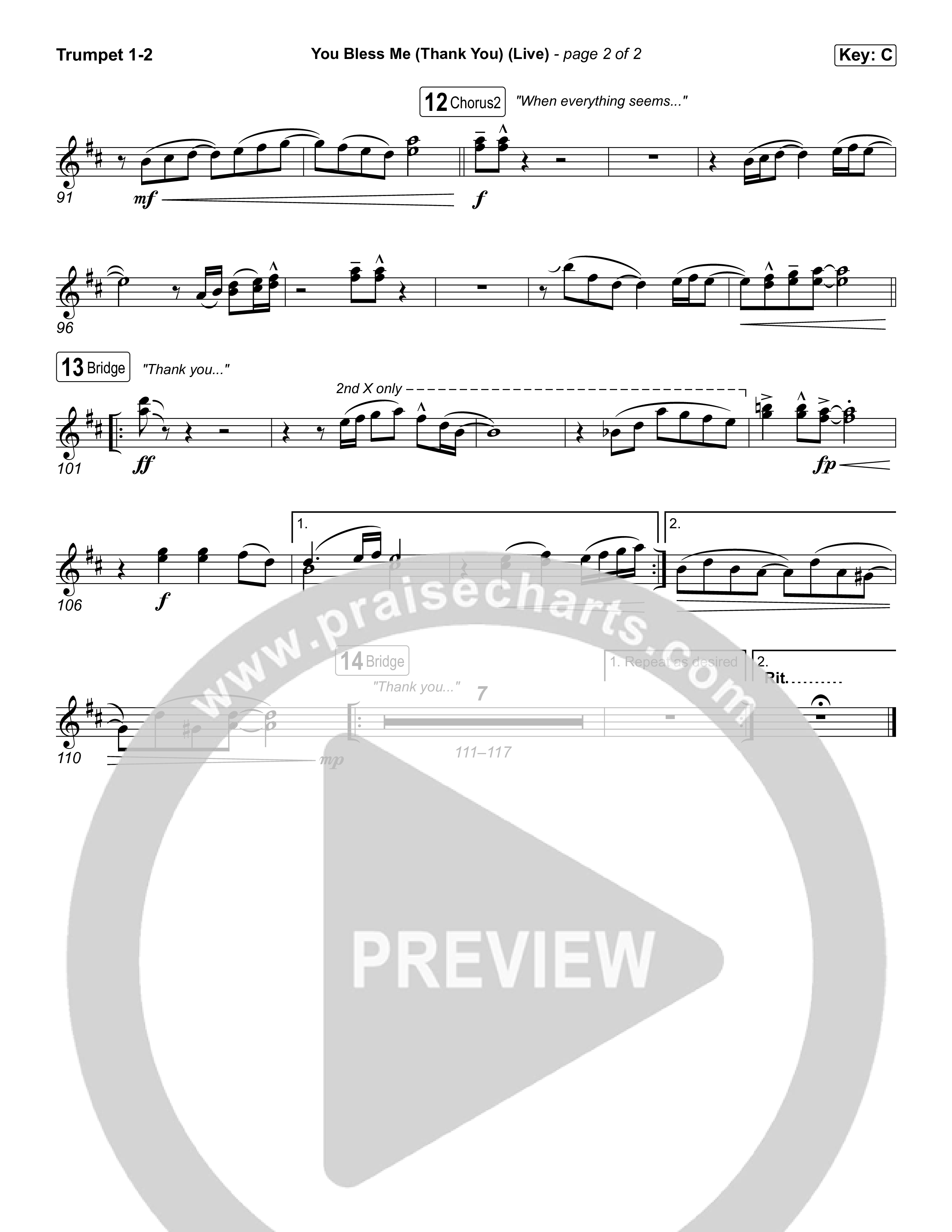 You Bless Me (Thank You) (Live) Trumpet 1,2 (We The Kingdom / Dwan Hill / The Choir Room)