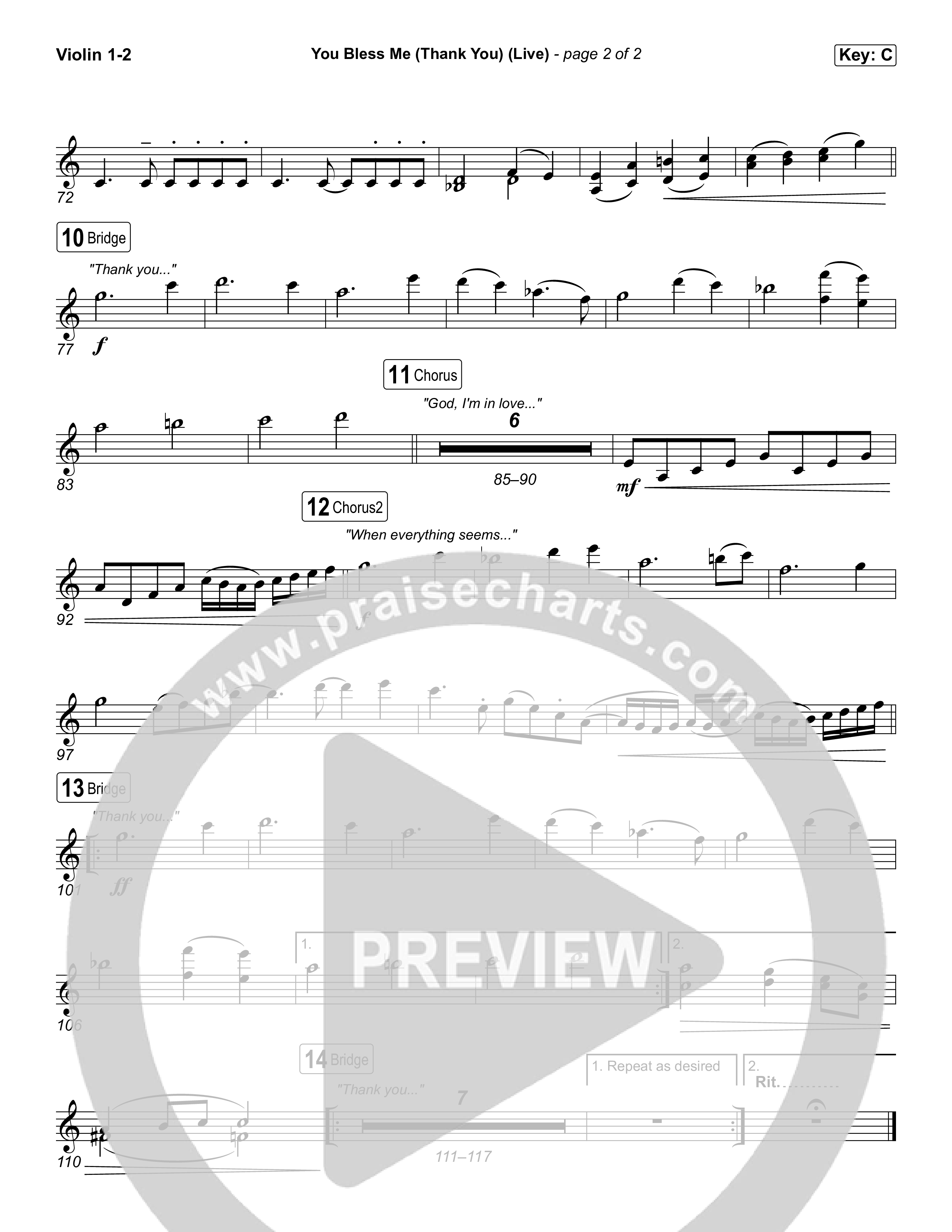 You Bless Me (Thank You) (Live) Violin 1,2 (We The Kingdom / Dwan Hill / The Choir Room)