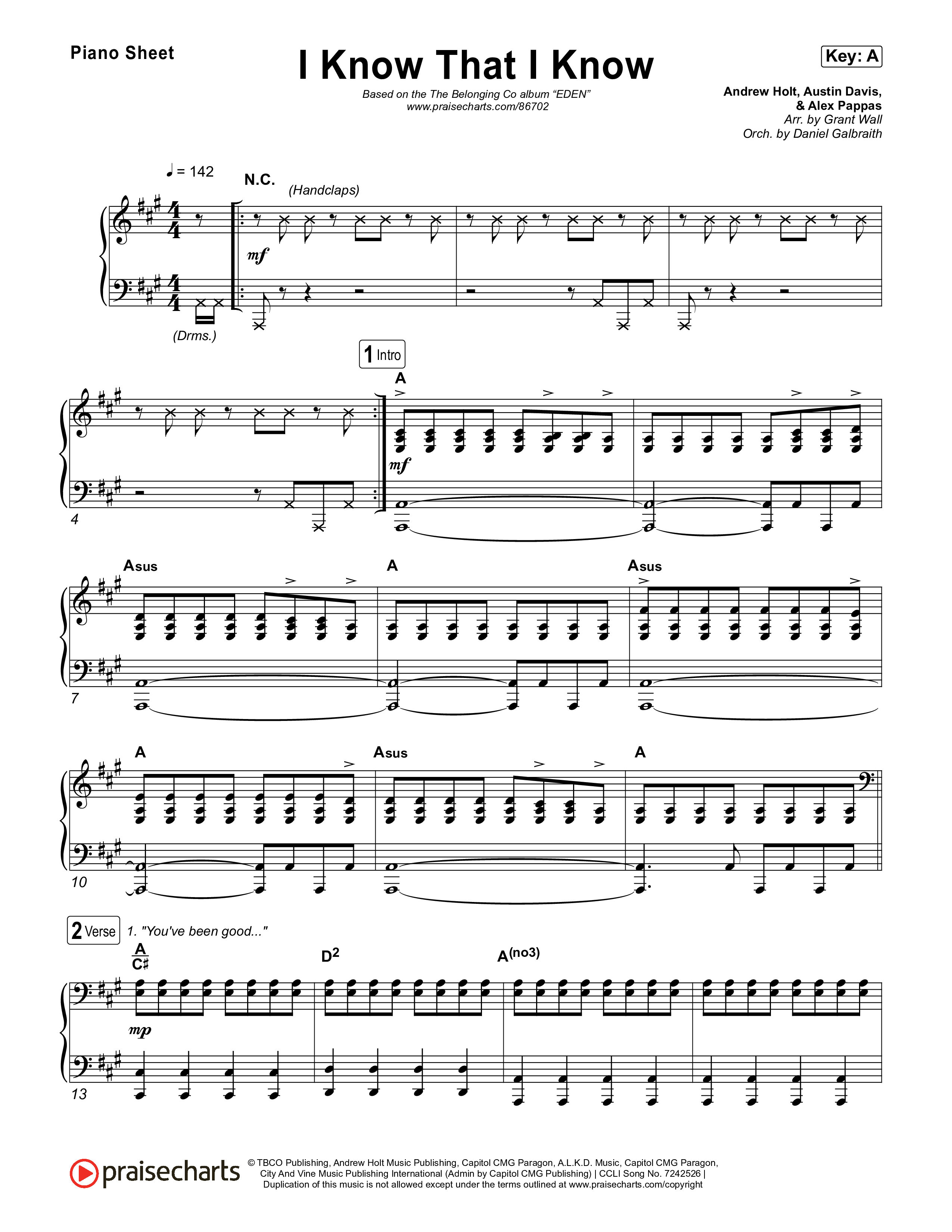 I Know That I Know Piano Sheet (The Belonging Co / David Dennis)