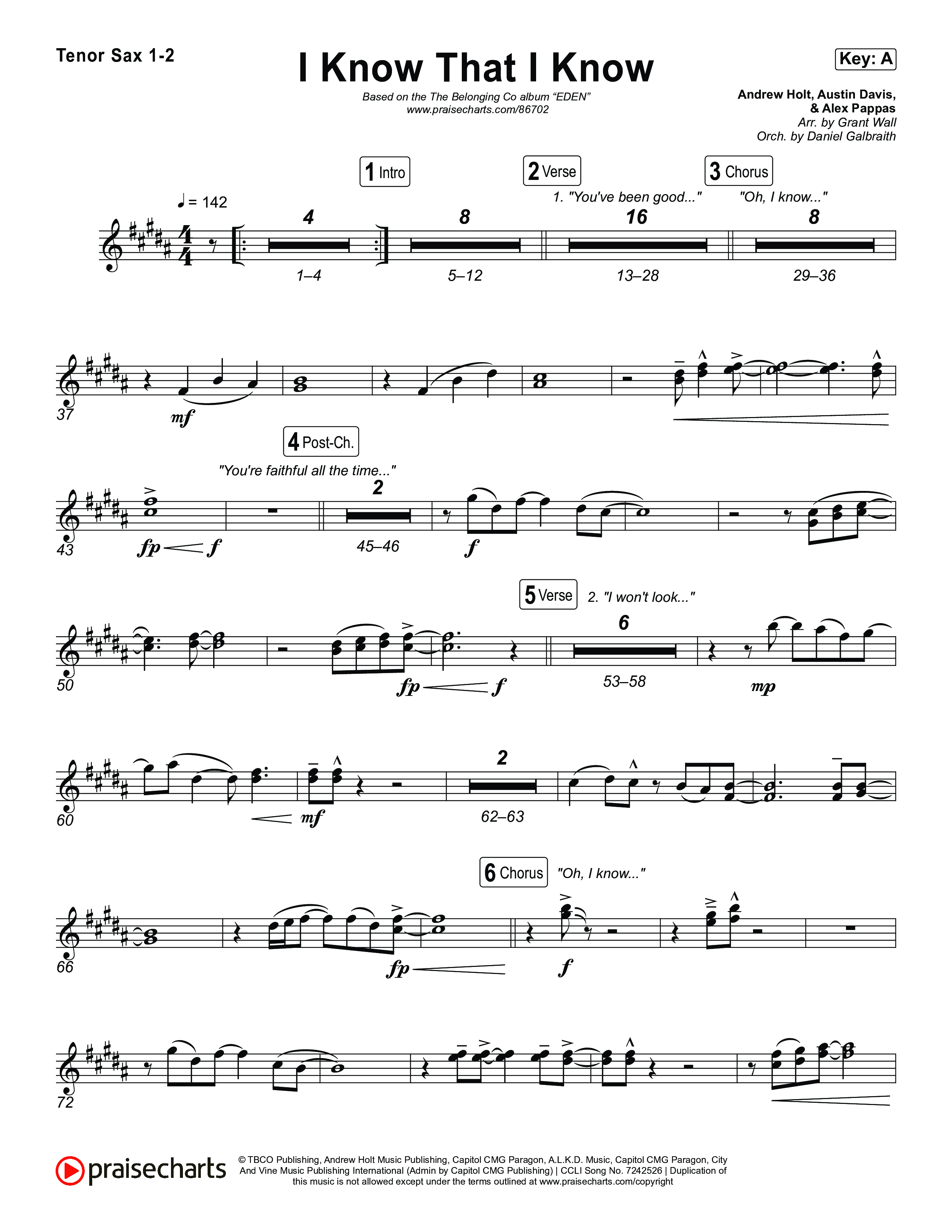 I Know That I Know Tenor Sax 1,2 (The Belonging Co / David Dennis)