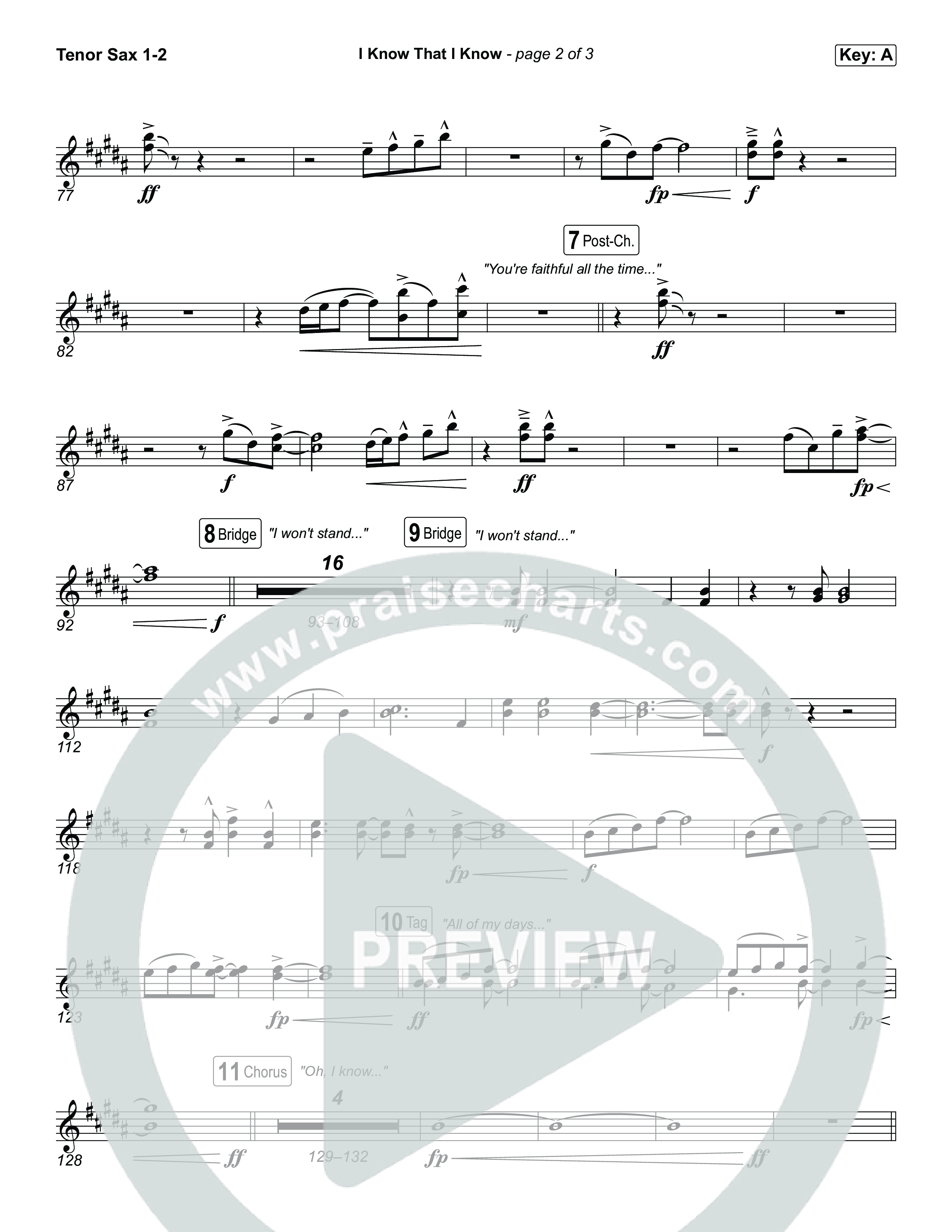 I Know That I Know Tenor Sax 1,2 (The Belonging Co / David Dennis)