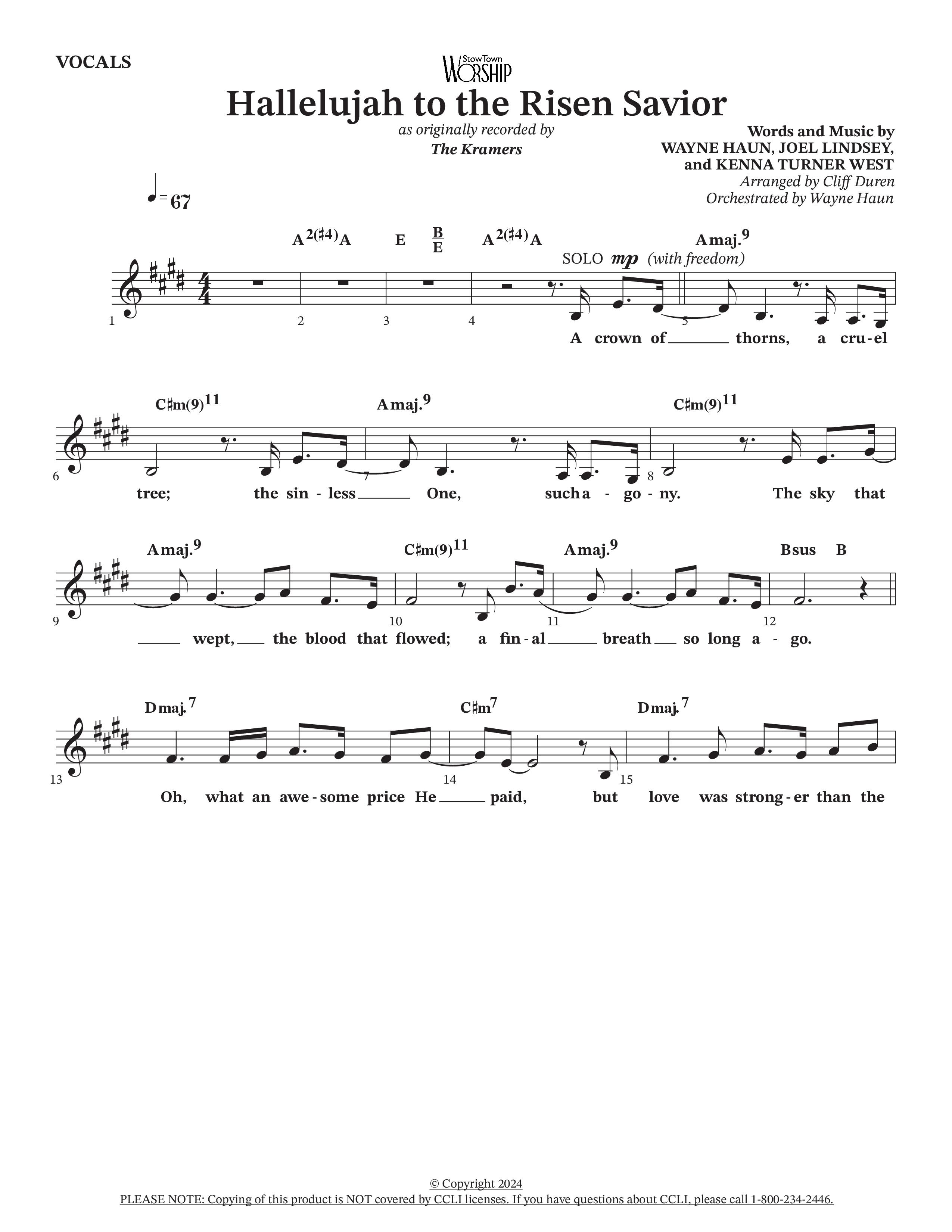 Hallelujah To The Risen Savior (Choral Anthem SATB) Choir Sheet (The Kramers / Arr. Cliff Duren / Orch. Wayne Haun)