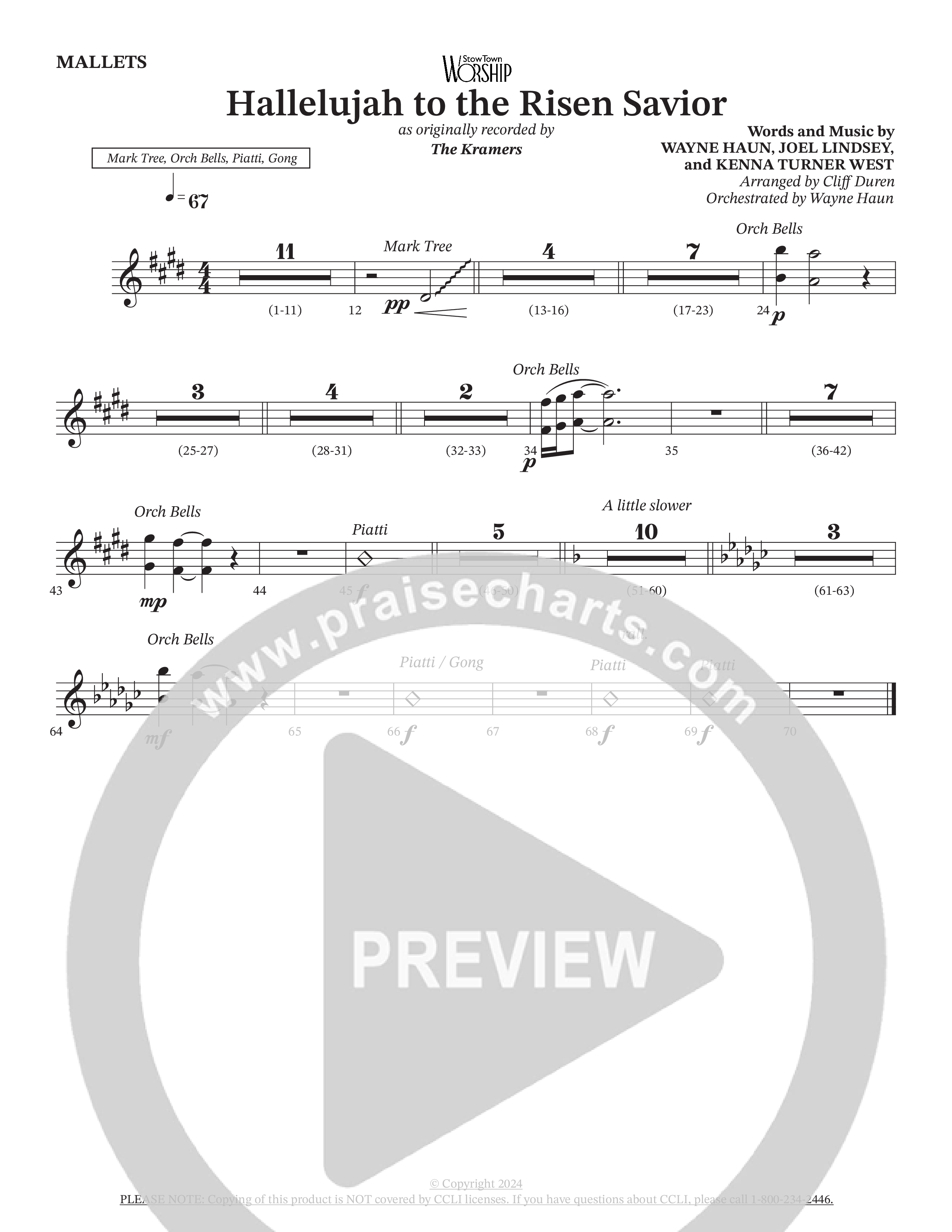 Hallelujah To The Risen Savior (Choral Anthem SATB) Mallets (The Kramers / Arr. Cliff Duren / Orch. Wayne Haun)