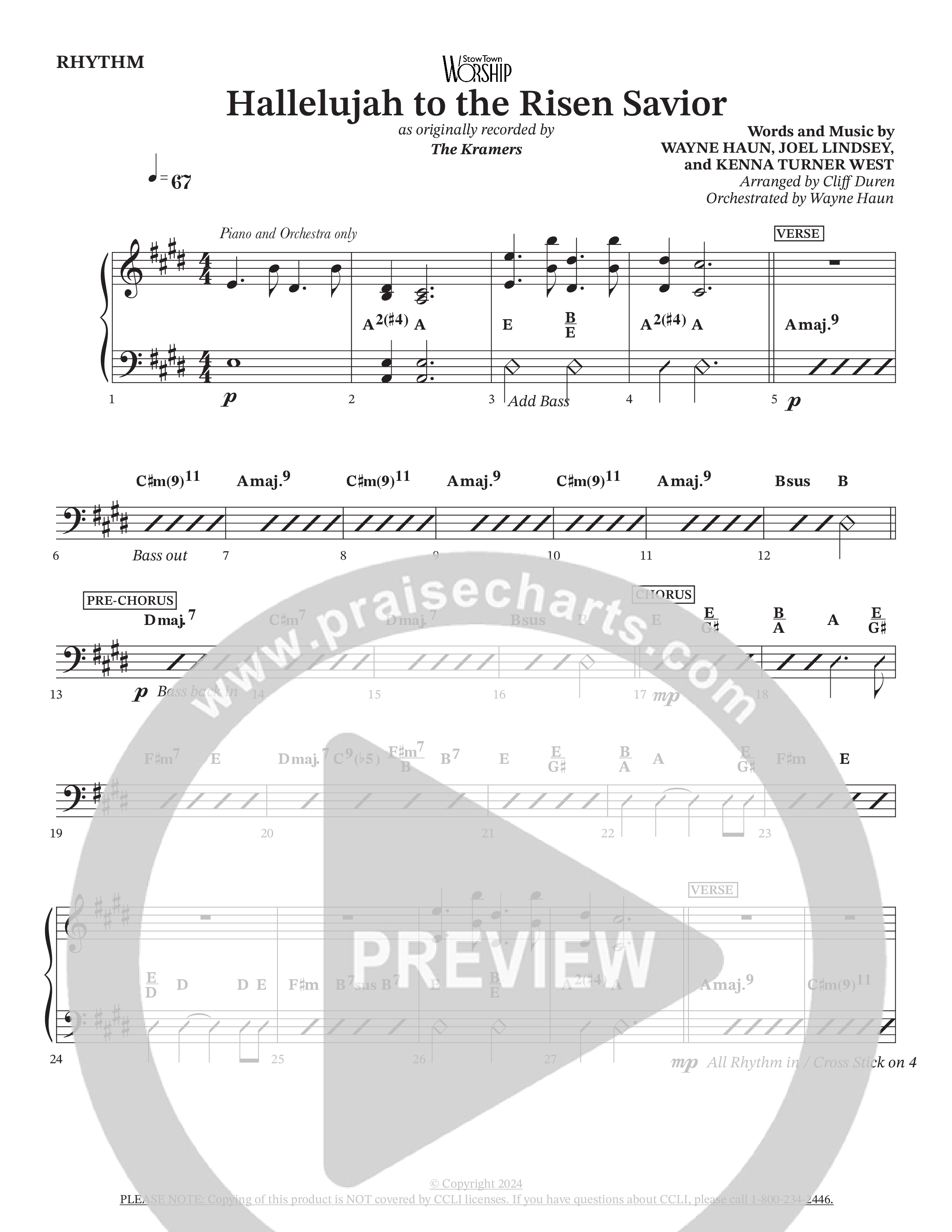Hallelujah To The Risen Savior (Choral Anthem SATB) Rhythm Chart (The Kramers / Arr. Cliff Duren / Orch. Wayne Haun)
