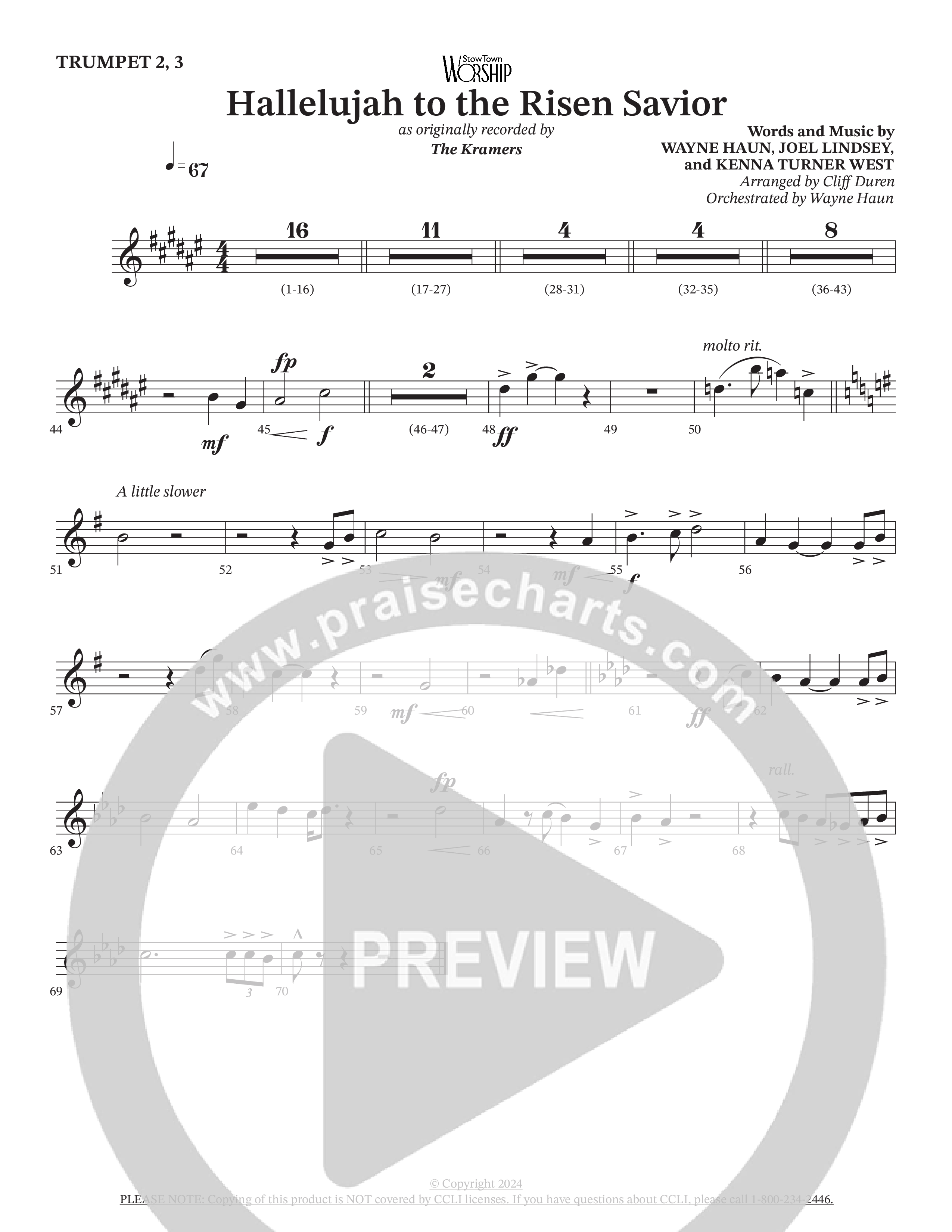 Hallelujah To The Risen Savior (Choral Anthem SATB) Brass Pack (The Kramers / Arr. Cliff Duren / Orch. Wayne Haun)