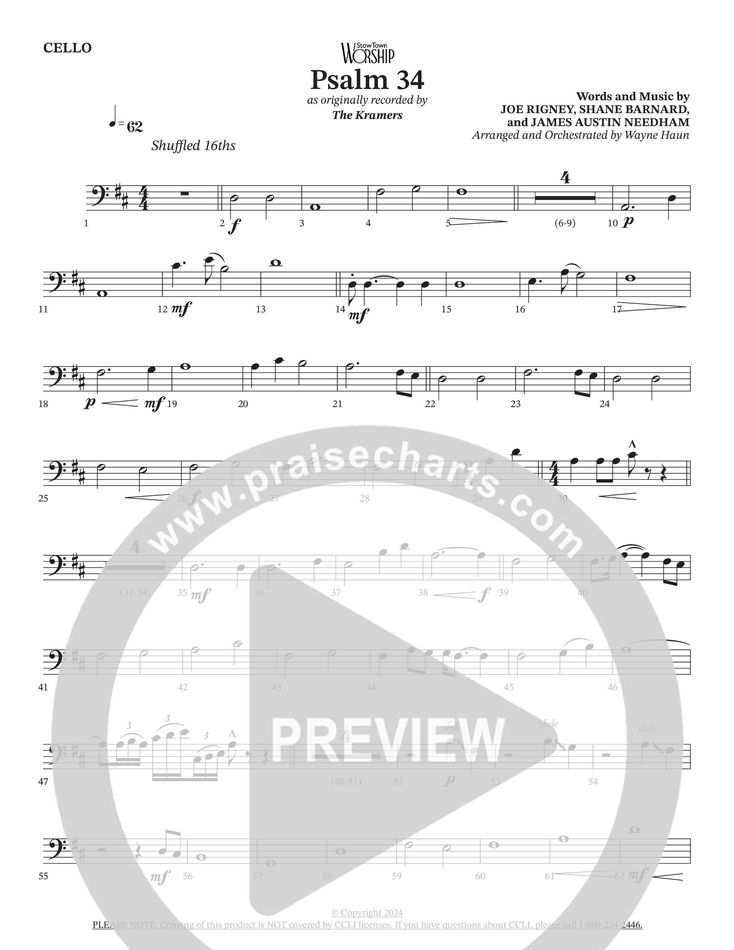 Psalm 34 (Choral Anthem SATB) Cello (The Kramers / Arr. Wayne Haun)