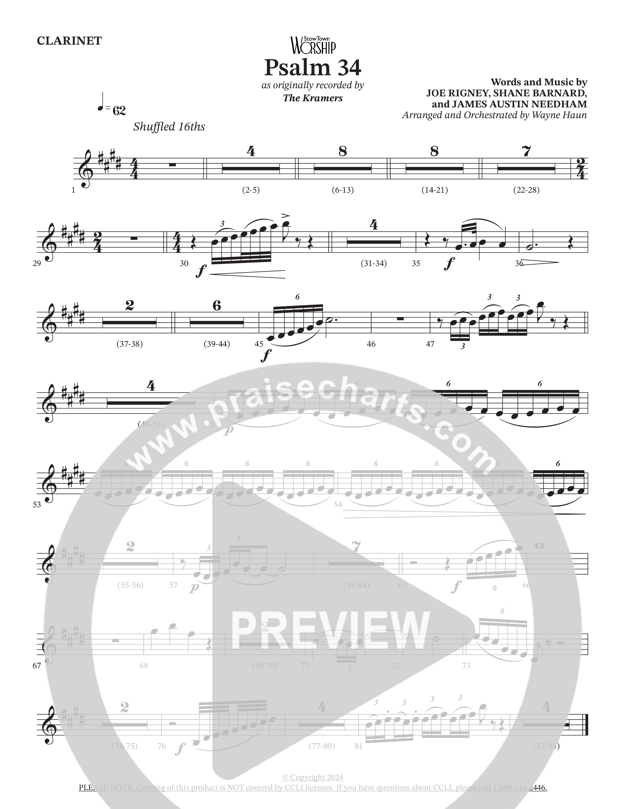 Psalm 34 (Choral Anthem SATB) Clarinet (The Kramers / Arr. Wayne Haun)