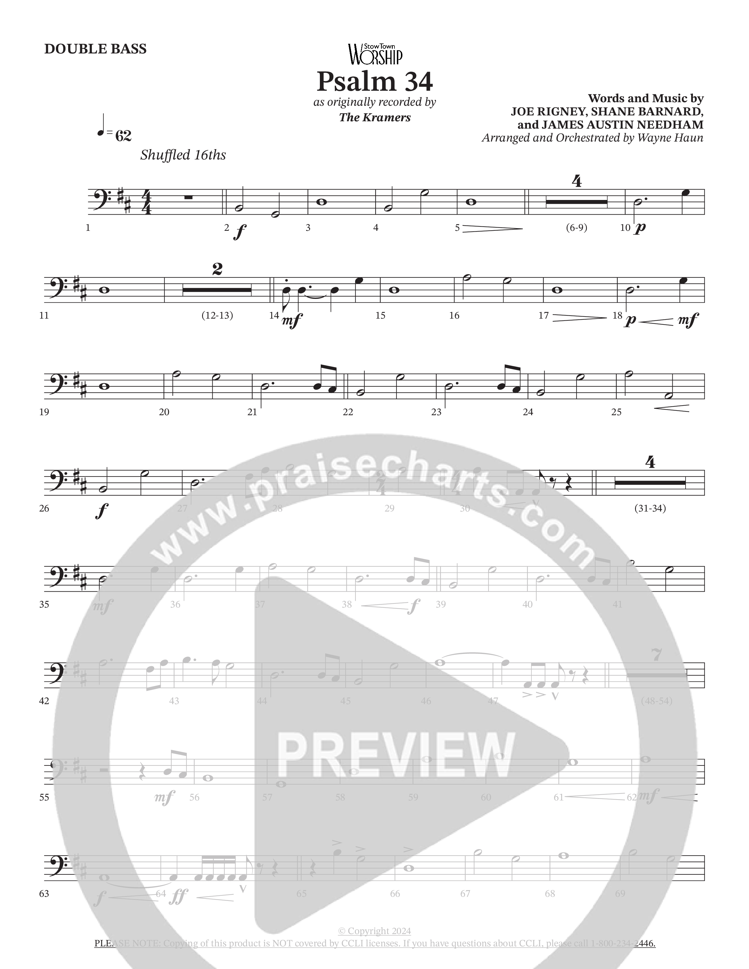 Psalm 34 (Choral Anthem SATB) Double Bass (The Kramers / Arr. Wayne Haun)