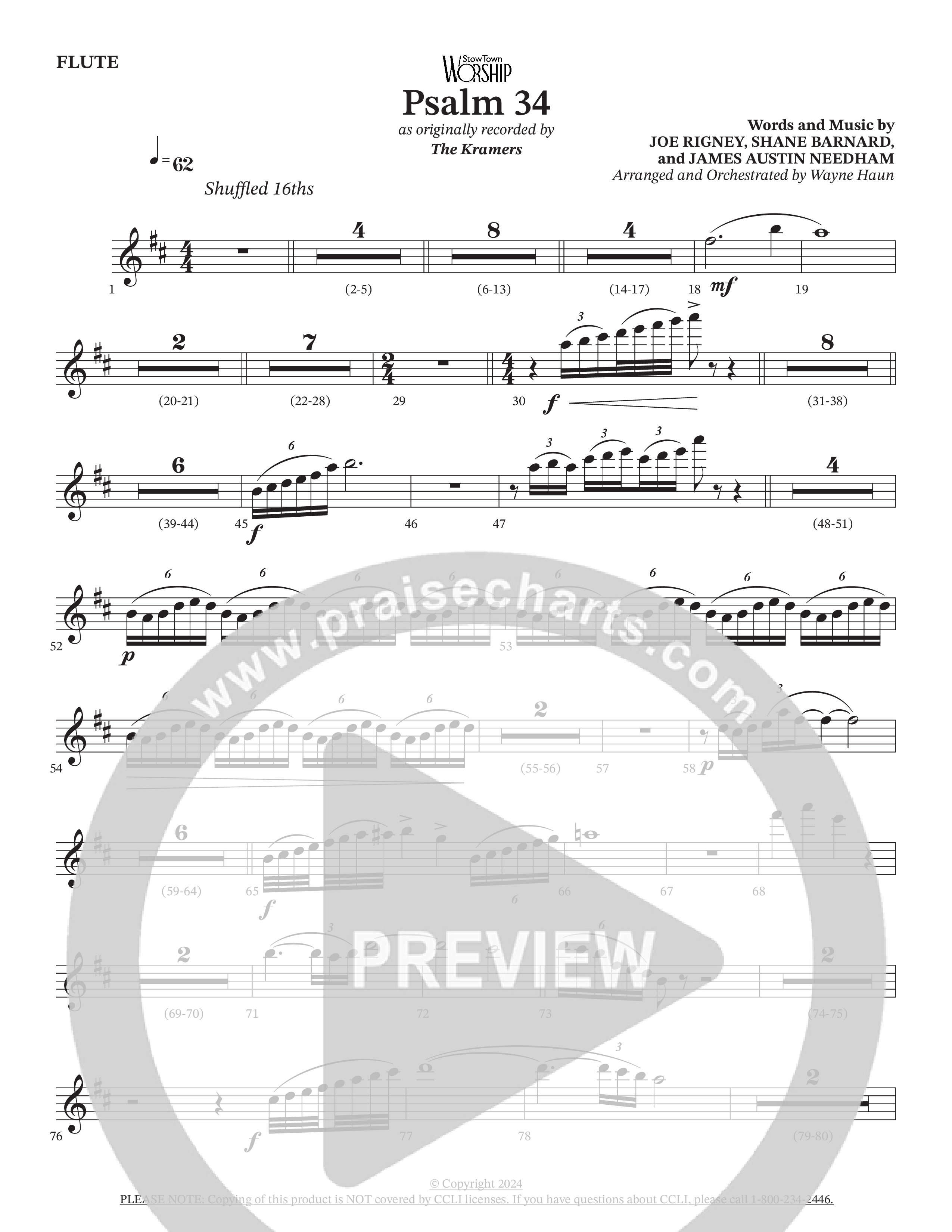 Psalm 34 (Choral Anthem SATB) Flute (The Kramers / Arr. Wayne Haun)