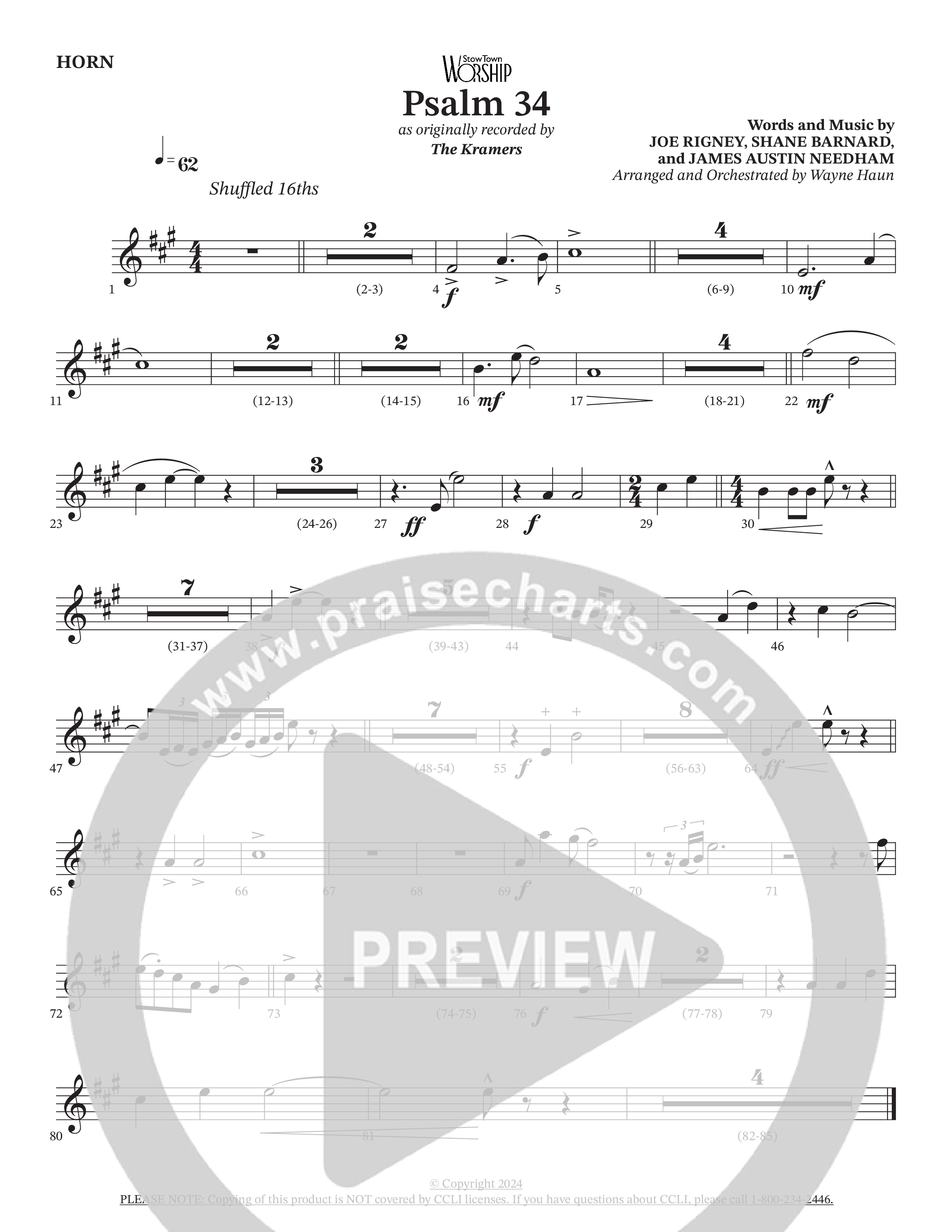 Psalm 34 (Choral Anthem SATB) French Horn (The Kramers / Arr. Wayne Haun)