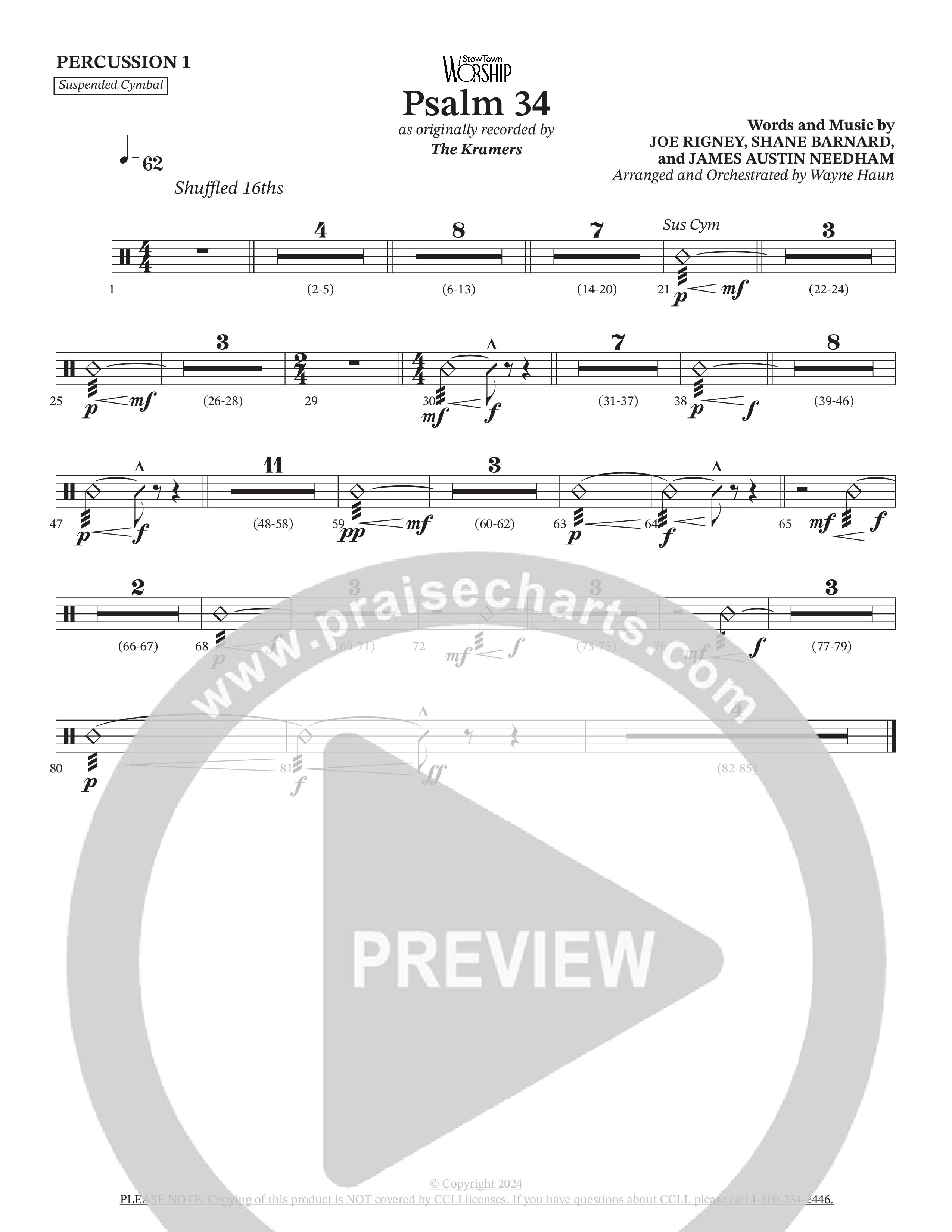 Psalm 34 (Choral Anthem SATB) Percussion (The Kramers / Arr. Wayne Haun)
