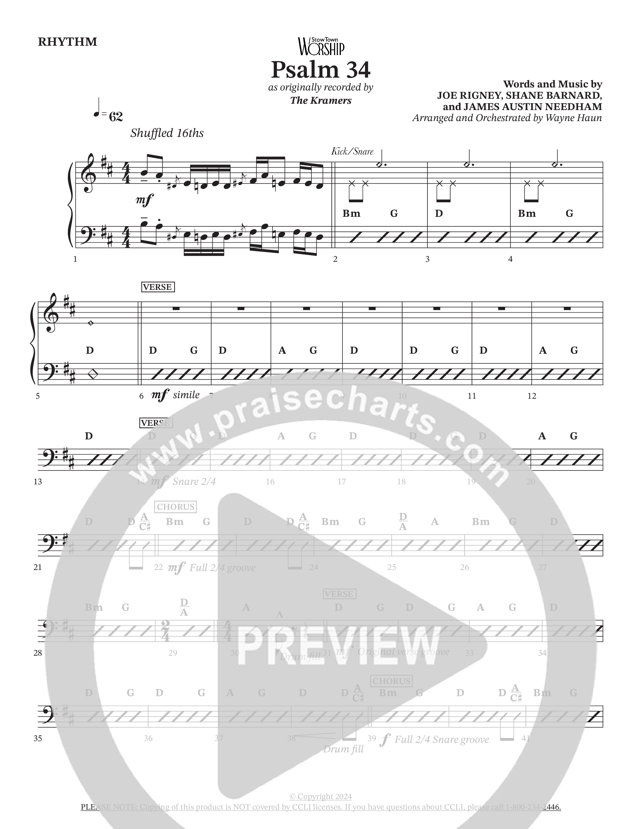 Psalm 34 (Choral Anthem SATB) Rhythm Chart (The Kramers / Arr. Wayne Haun)