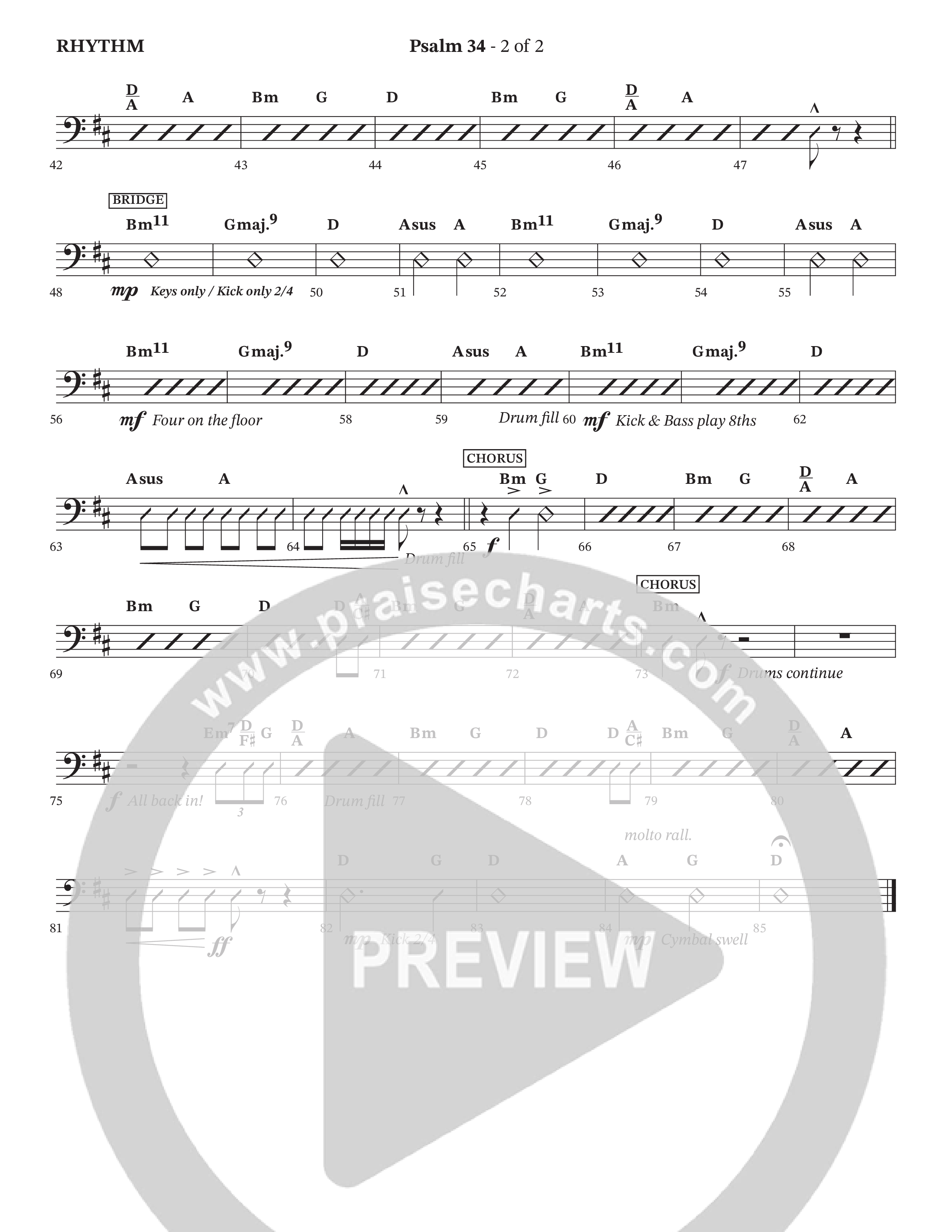 Psalm 34 (Choral Anthem SATB) Rhythm Chart (The Kramers / Arr. Wayne Haun)