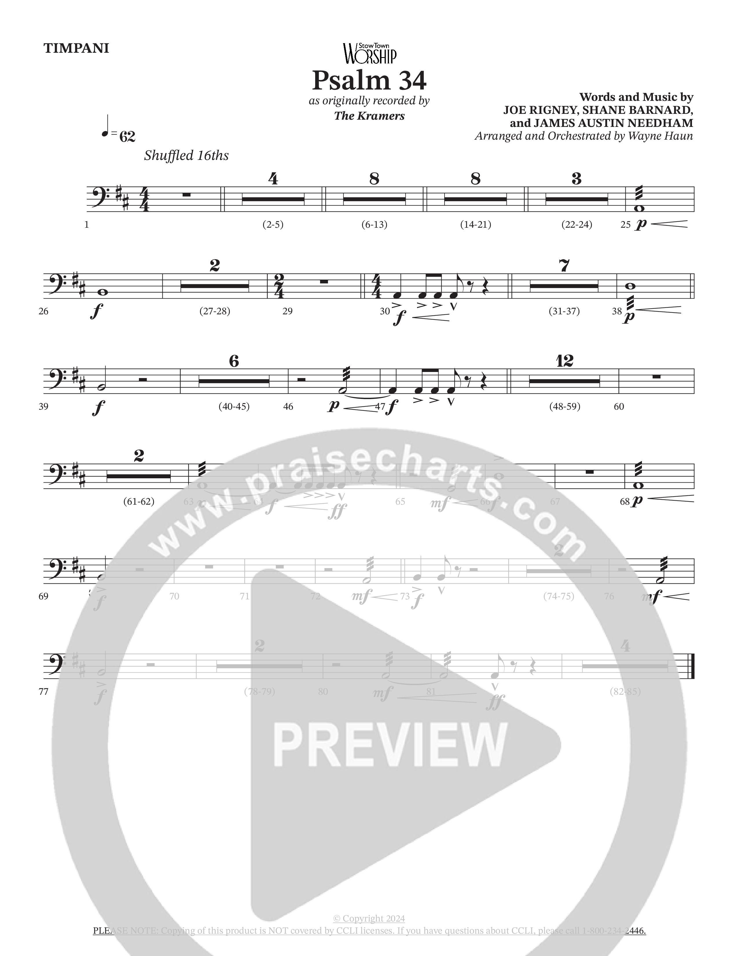 Psalm 34 (Choral Anthem SATB) Timpani (The Kramers / Arr. Wayne Haun)