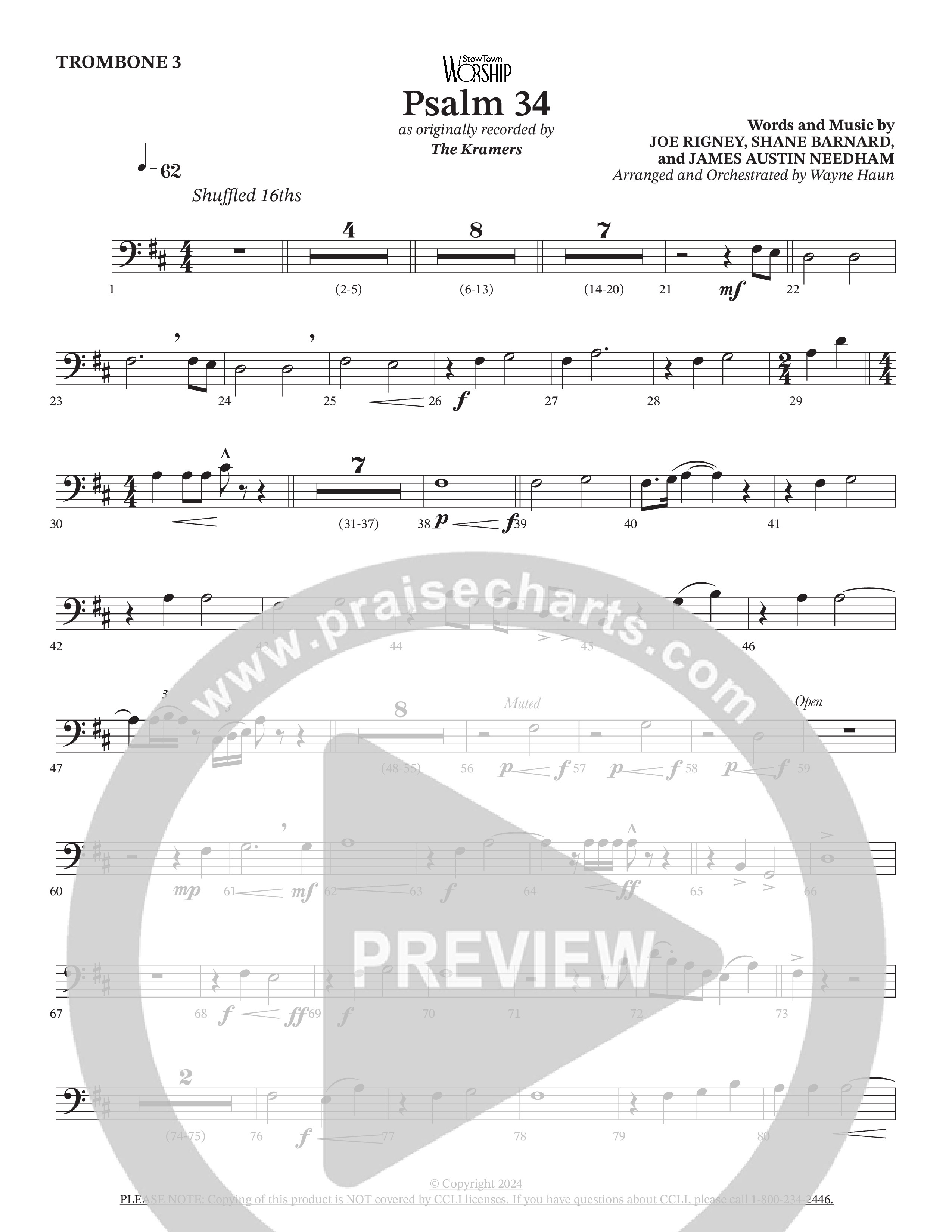 Psalm 34 (Choral Anthem SATB) Trombone 3 (The Kramers / Arr. Wayne Haun)