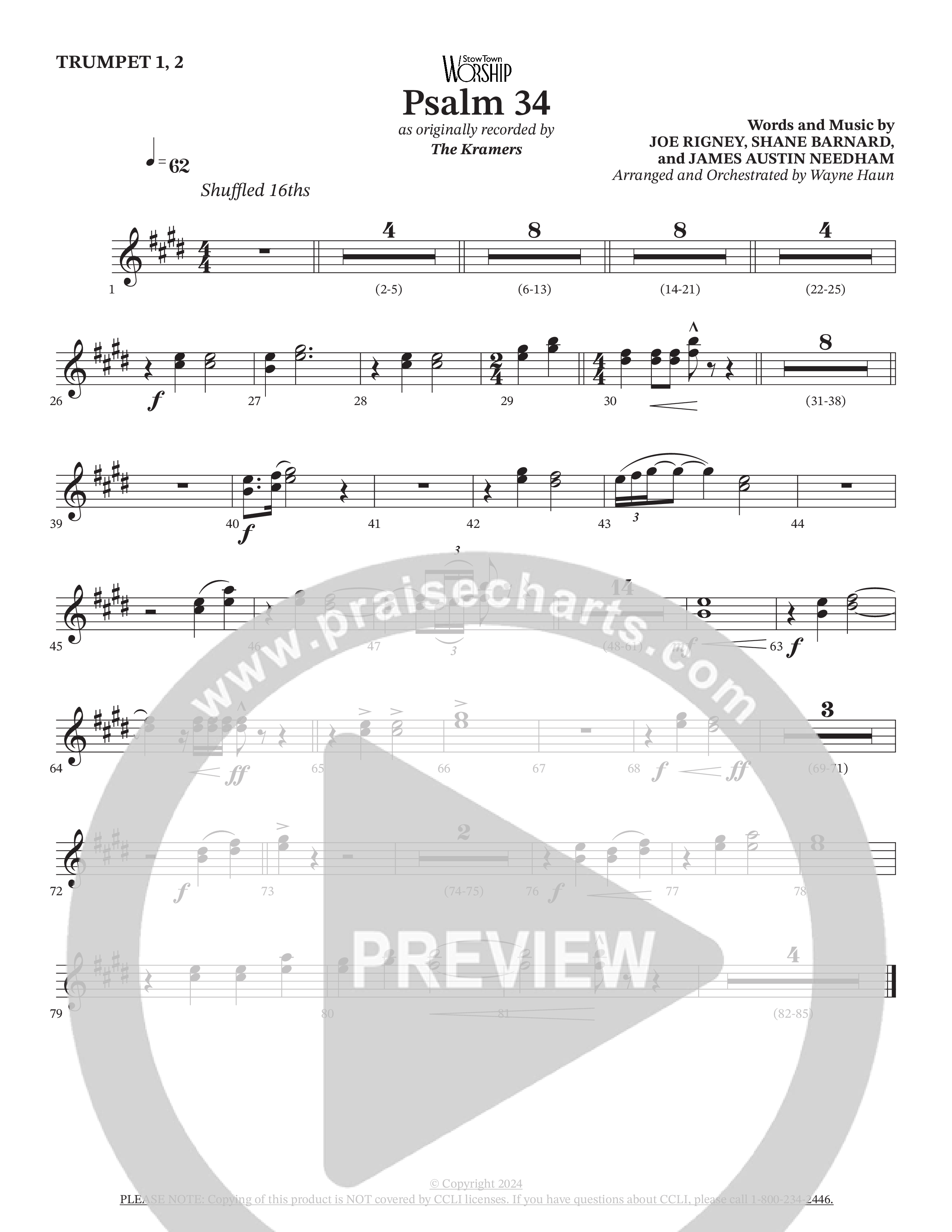 Psalm 34 (Choral Anthem SATB) Trumpet 1,2 (The Kramers / Arr. Wayne Haun)