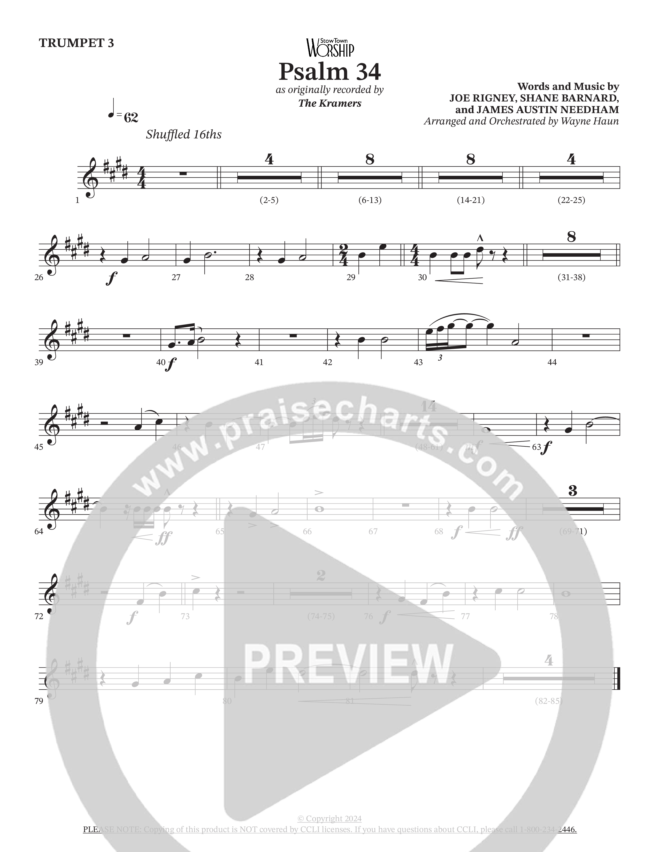 Psalm 34 (Choral Anthem SATB) Trumpet 3 (The Kramers / Arr. Wayne Haun)