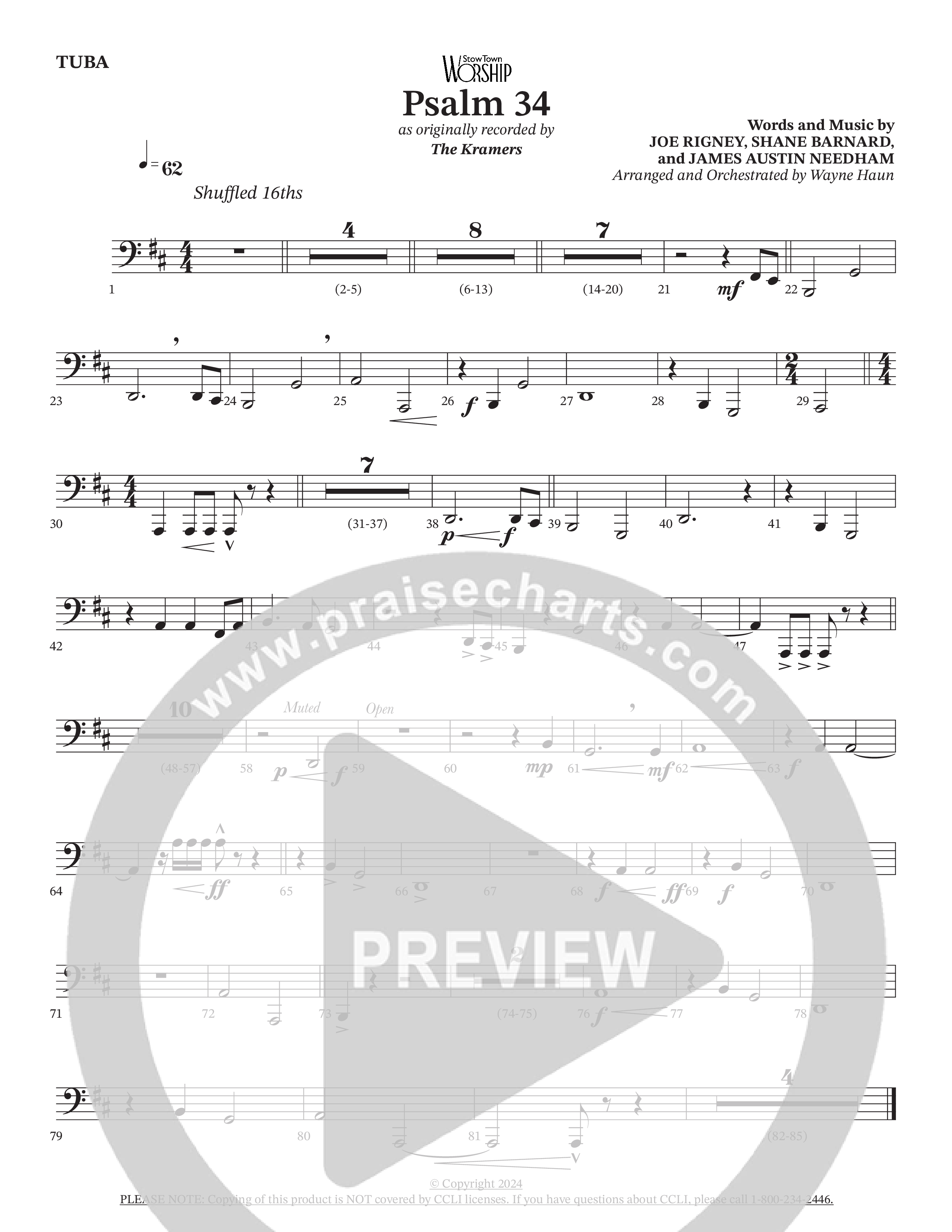 Psalm 34 (Choral Anthem SATB) Tuba (The Kramers / Arr. Wayne Haun)