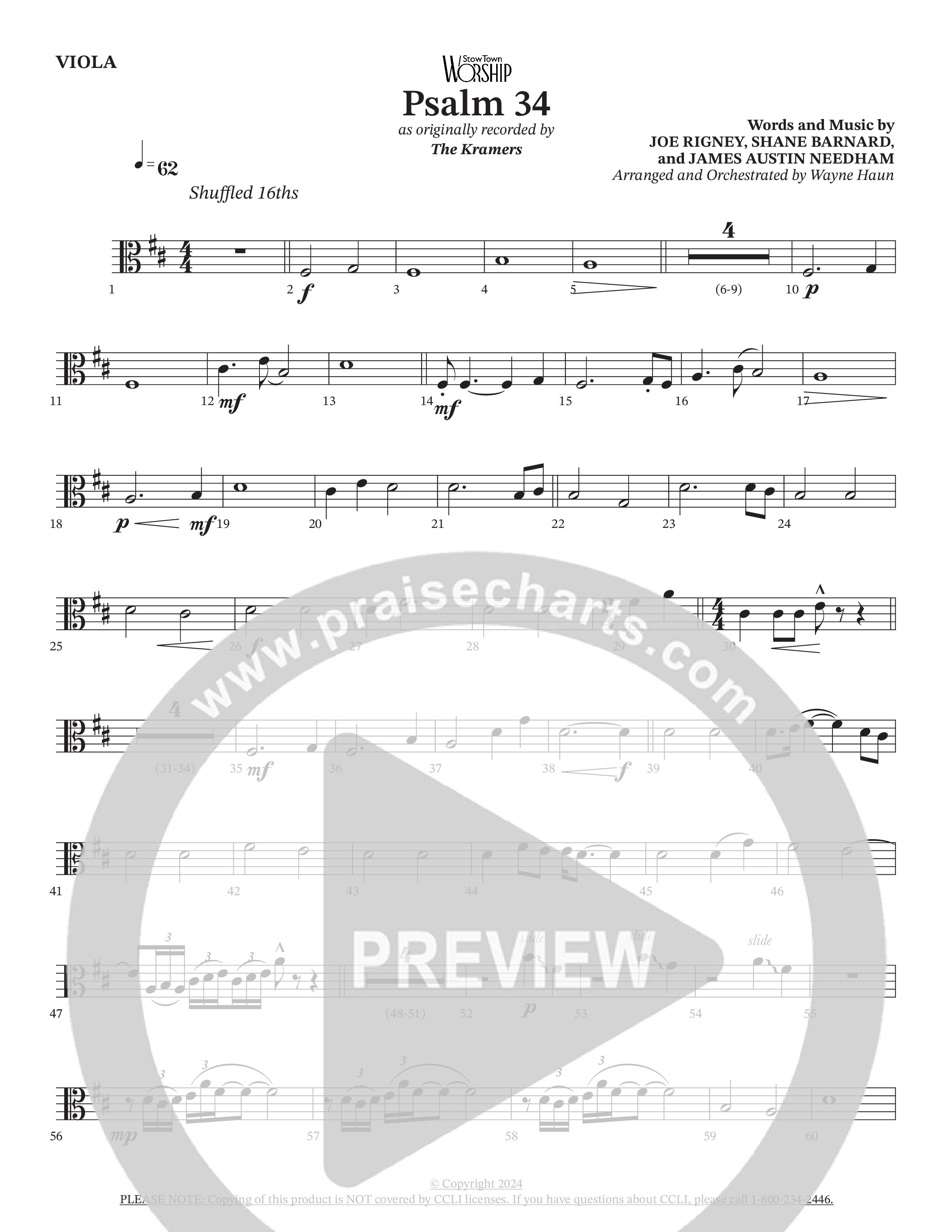 Psalm 34 (Choral Anthem SATB) Viola (The Kramers / Arr. Wayne Haun)