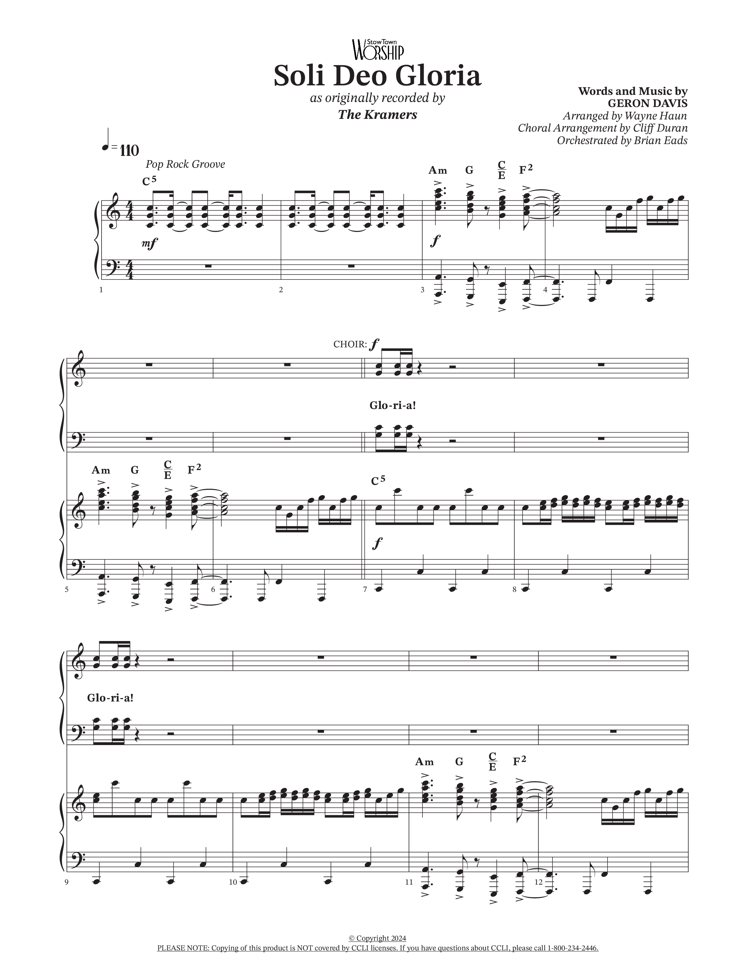 Soli Deo Gloria (Choral Anthem SATB) Piano/Vocal Pack (The Kramers / Arr. Wayne Haun / Arr. Cliff Duren / Arr. Brian Eads)