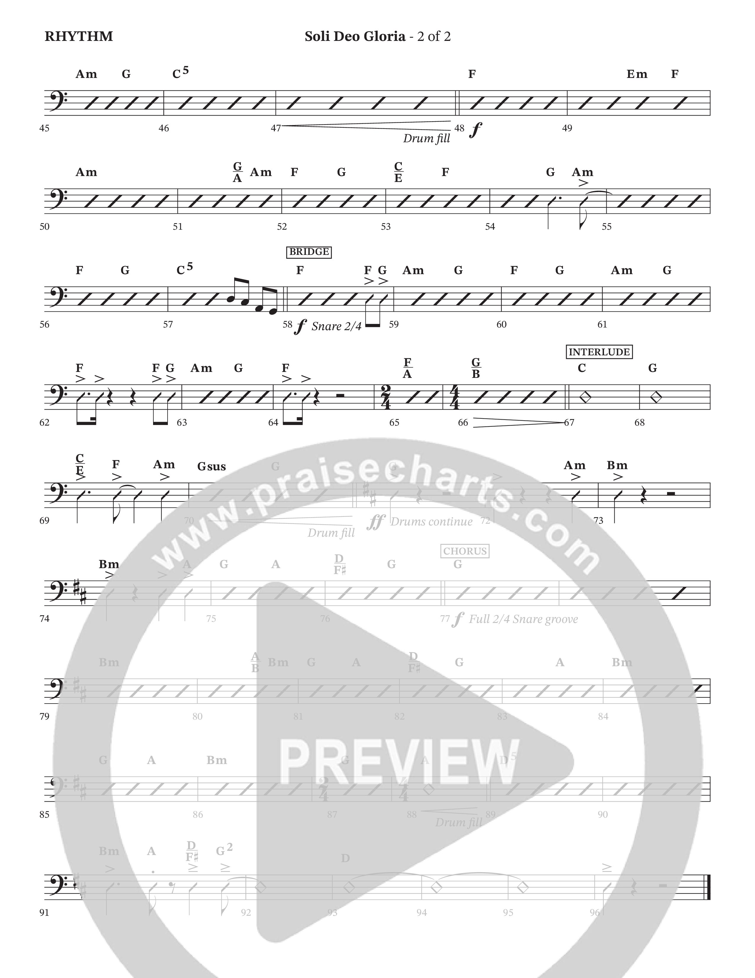 Soli Deo Gloria (Choral Anthem SATB) Rhythm Chart (The Kramers / Arr. Wayne Haun / Arr. Cliff Duren / Arr. Brian Eads)
