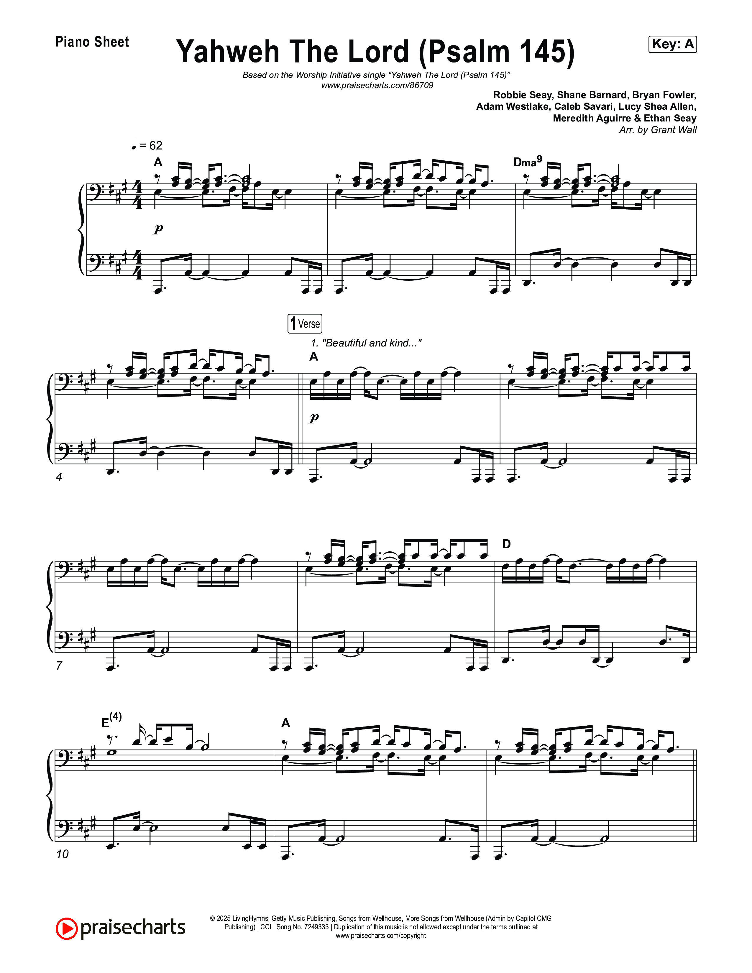 Yahweh The Lord (Psalm 145) Piano Sheet (The Worship Initiative)