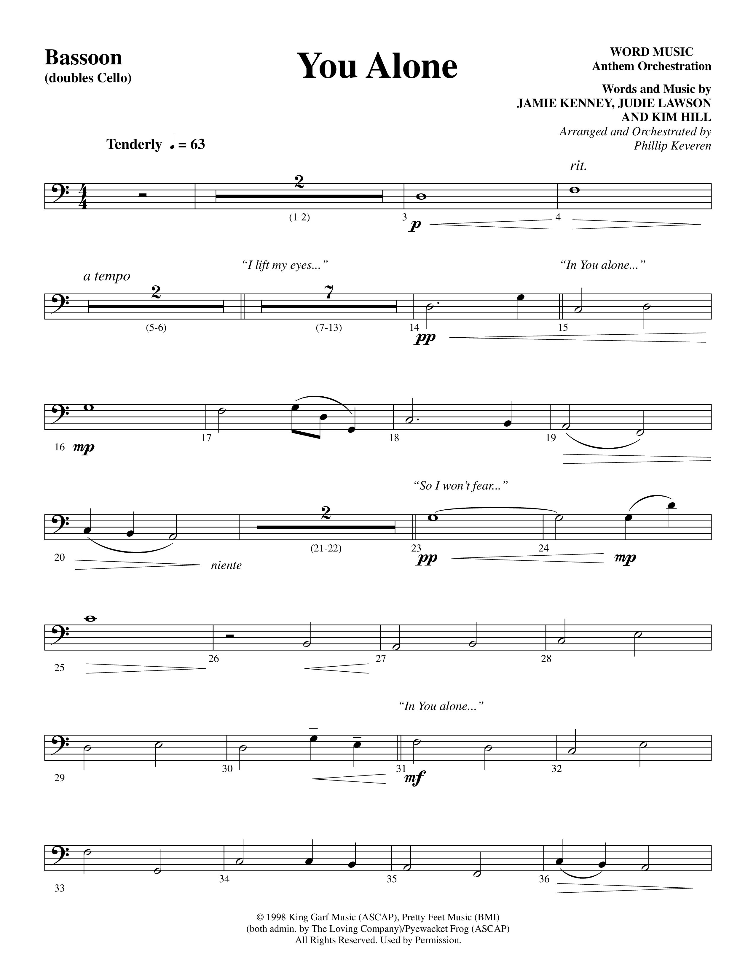 You Alone (Choral Anthem SATB) Bassoon (Word Music Choral / Arr. Phillip Keveren)