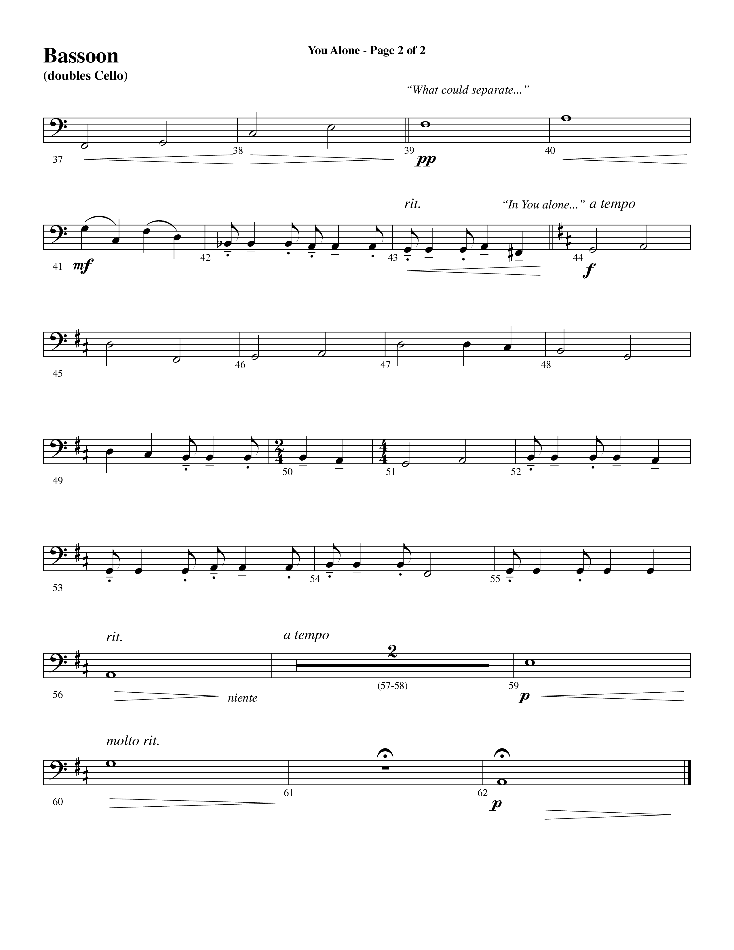 You Alone (Choral Anthem SATB) Bassoon (Word Music Choral / Arr. Phillip Keveren)