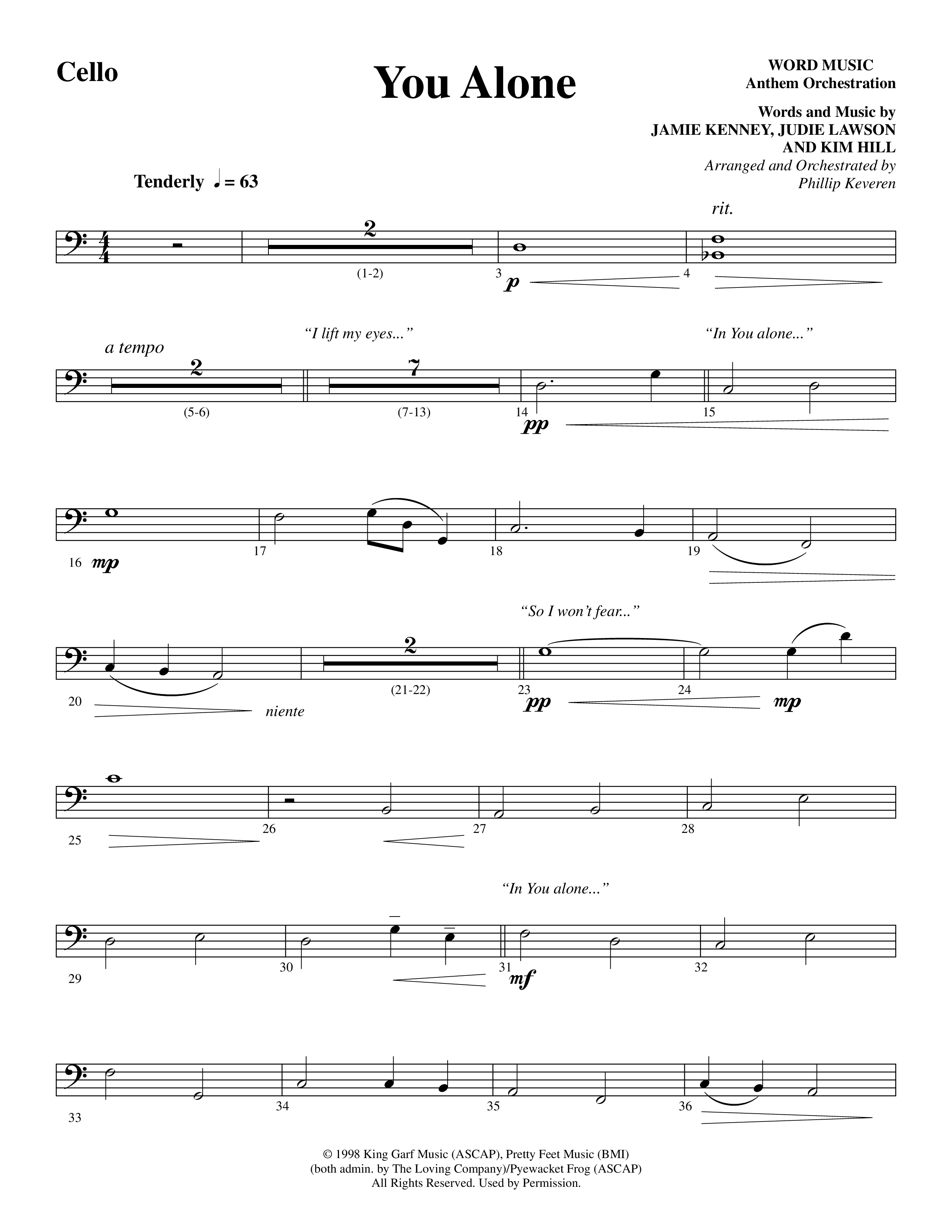 You Alone (Choral Anthem SATB) Cello (Word Music Choral / Arr. Phillip Keveren)