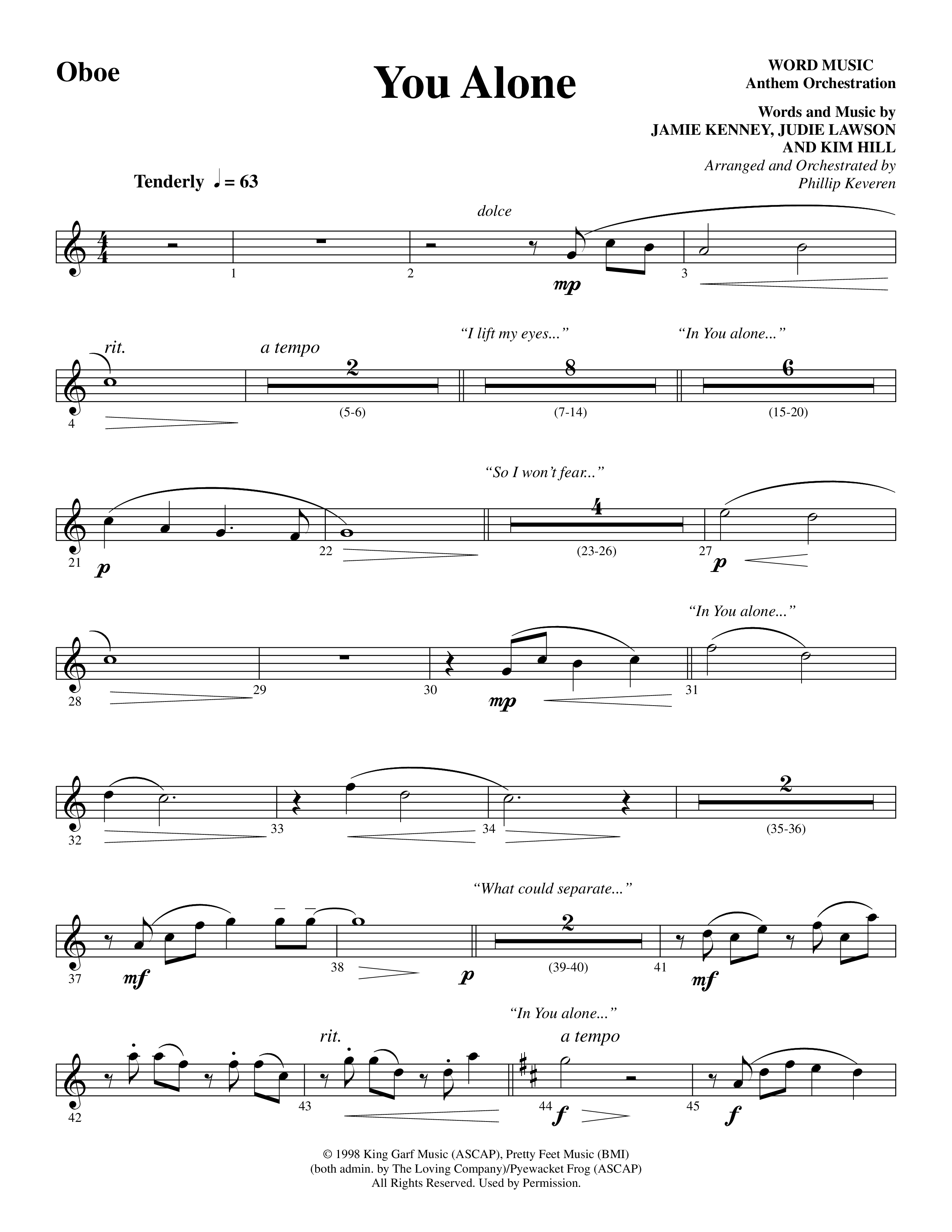 You Alone (Choral Anthem SATB) Oboe (Word Music Choral / Arr. Phillip Keveren)
