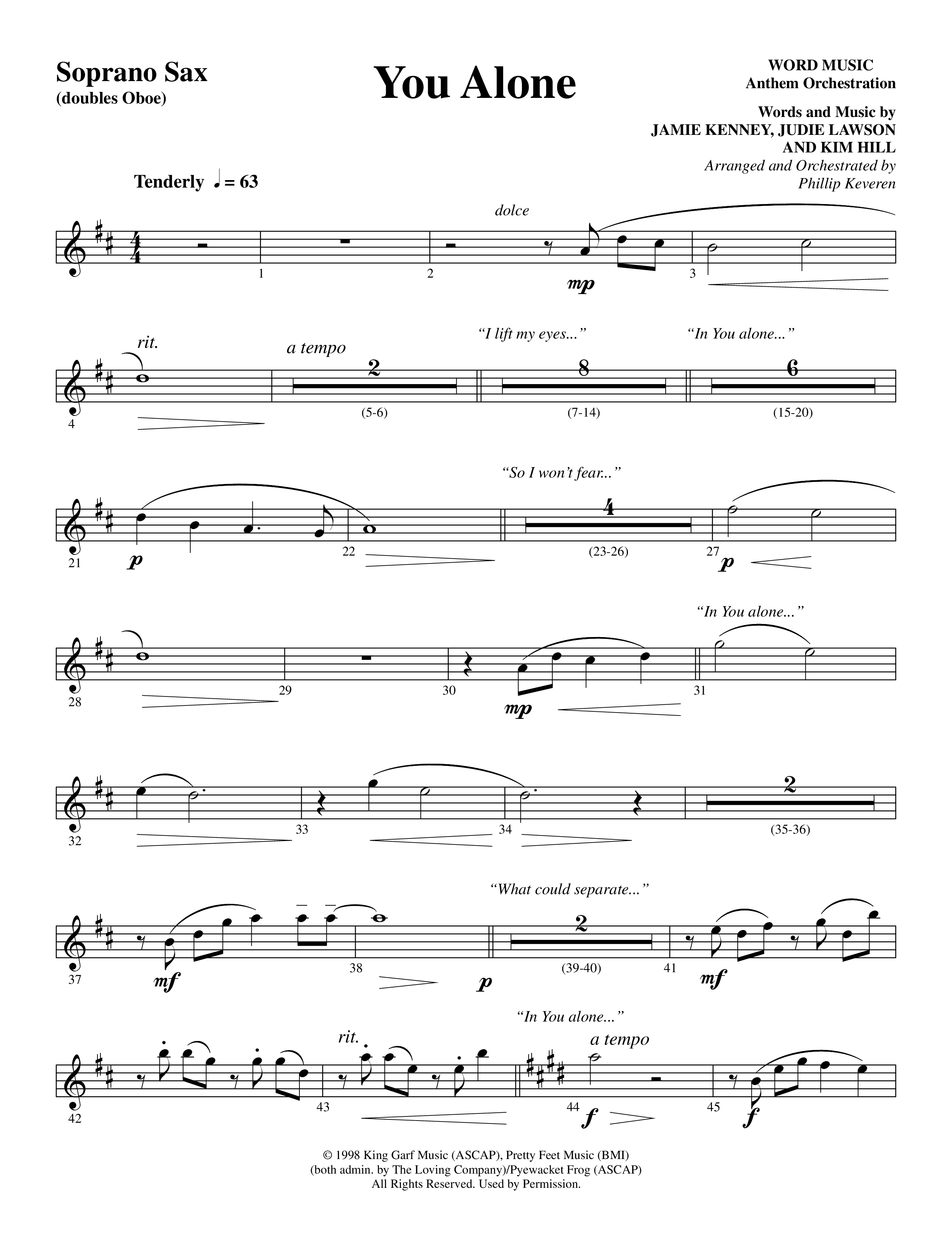 You Alone (Choral Anthem SATB) Soprano Sax (Word Music Choral / Arr. Phillip Keveren)