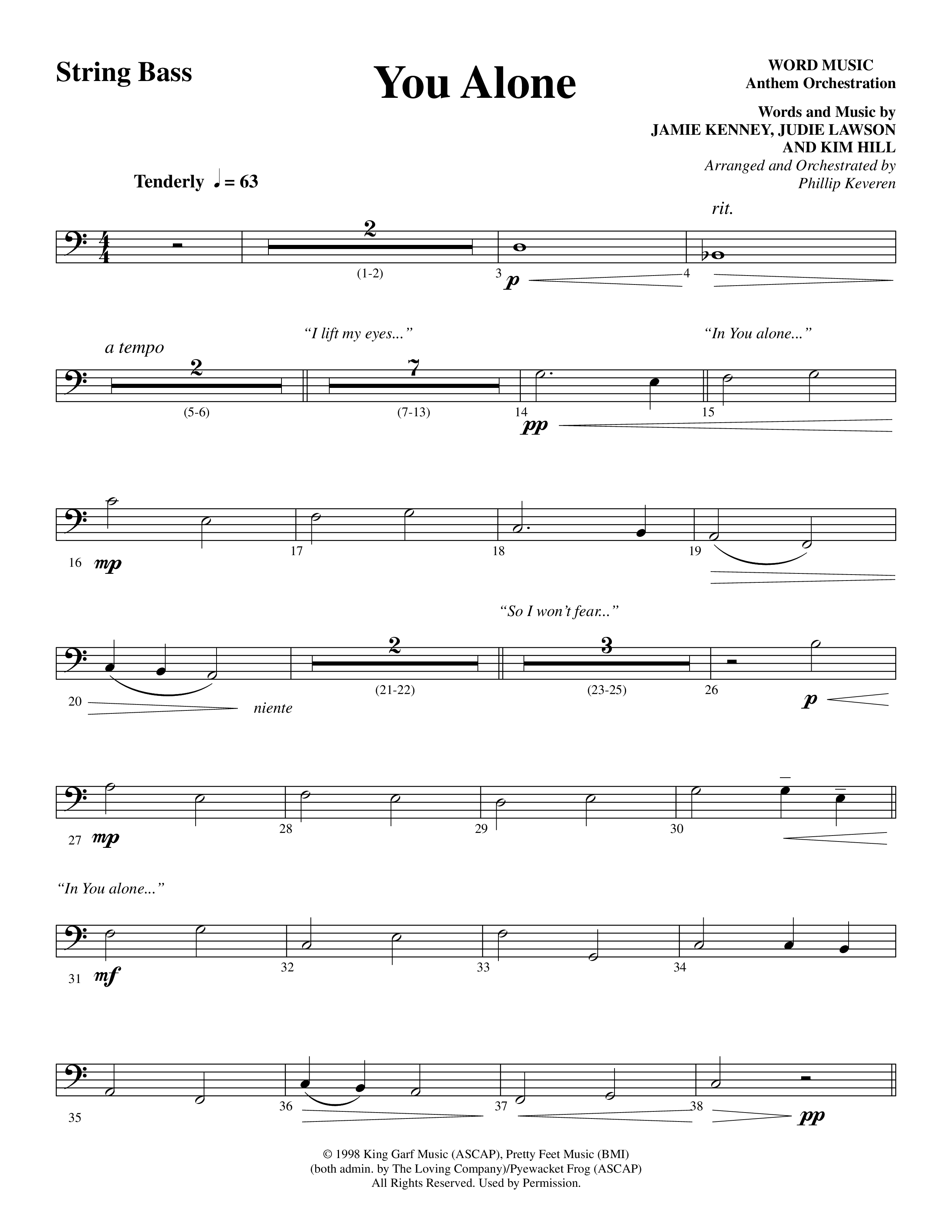 You Alone (Choral Anthem SATB) String Bass (Word Music Choral / Arr. Phillip Keveren)
