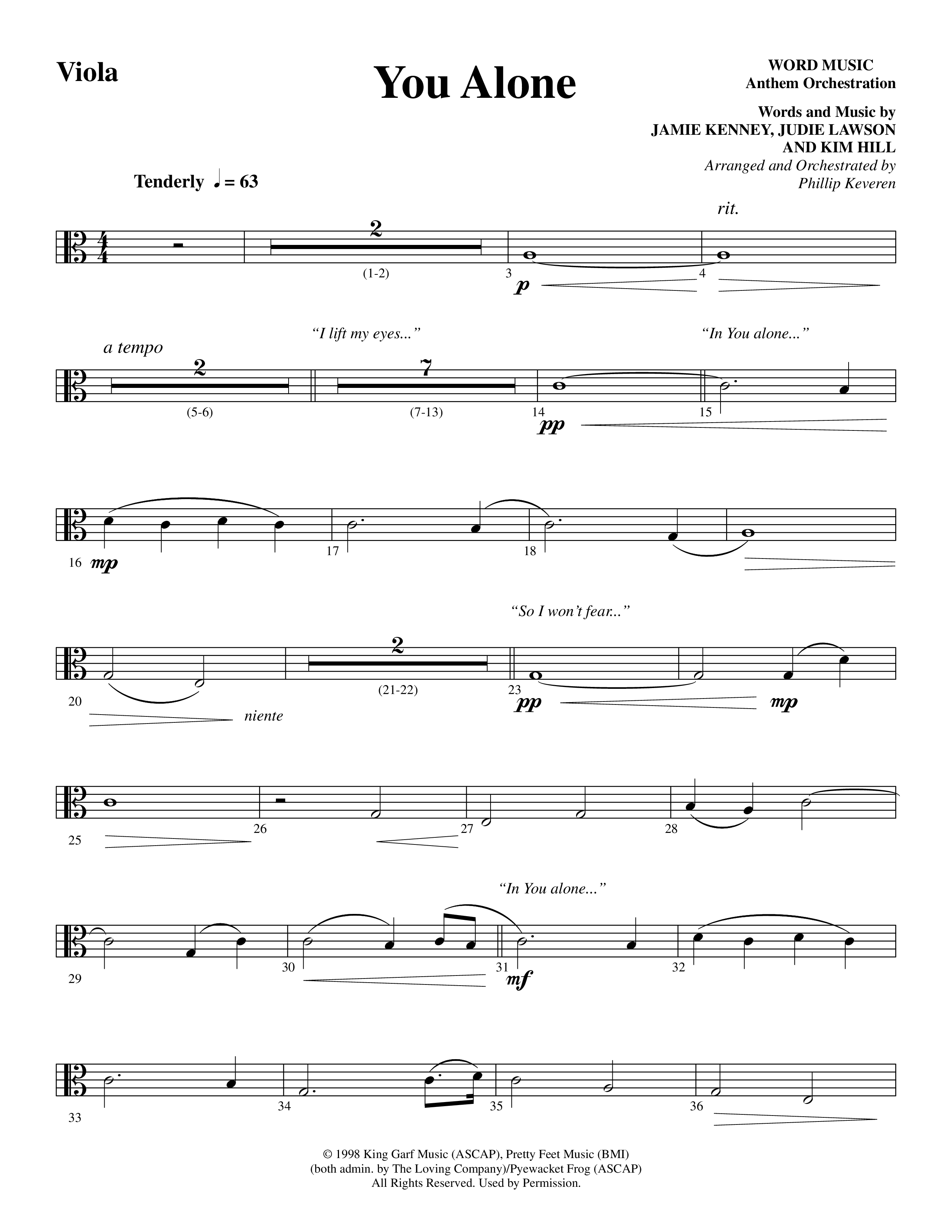 You Alone (Choral Anthem SATB) Viola (Word Music Choral / Arr. Phillip Keveren)