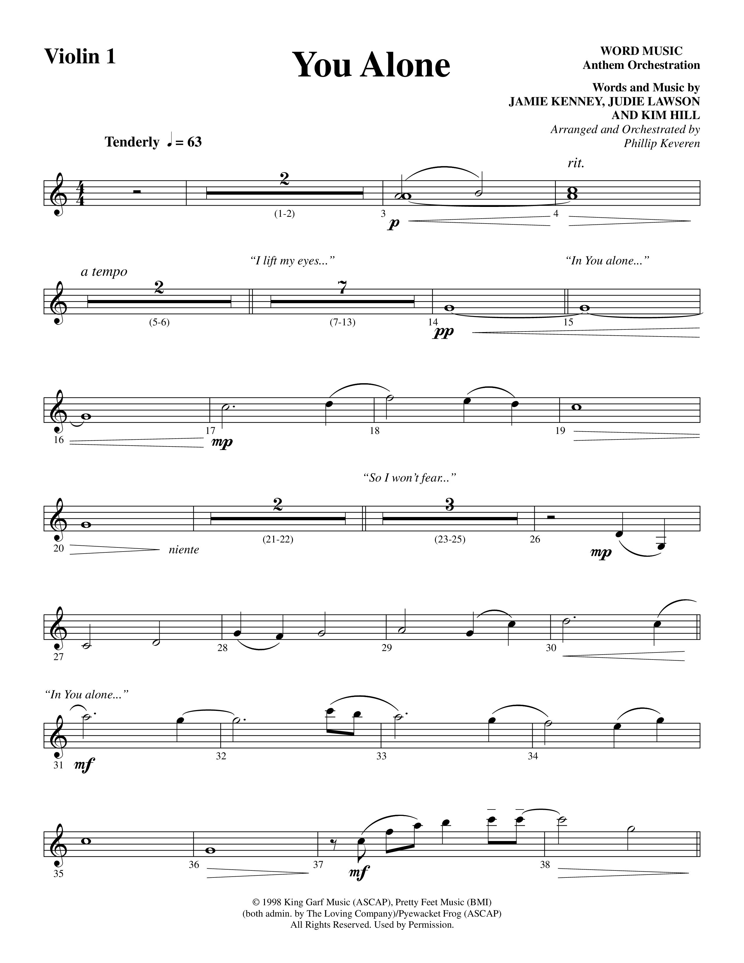 You Alone (Choral Anthem SATB) Violin 1 (Word Music Choral / Arr. Phillip Keveren)